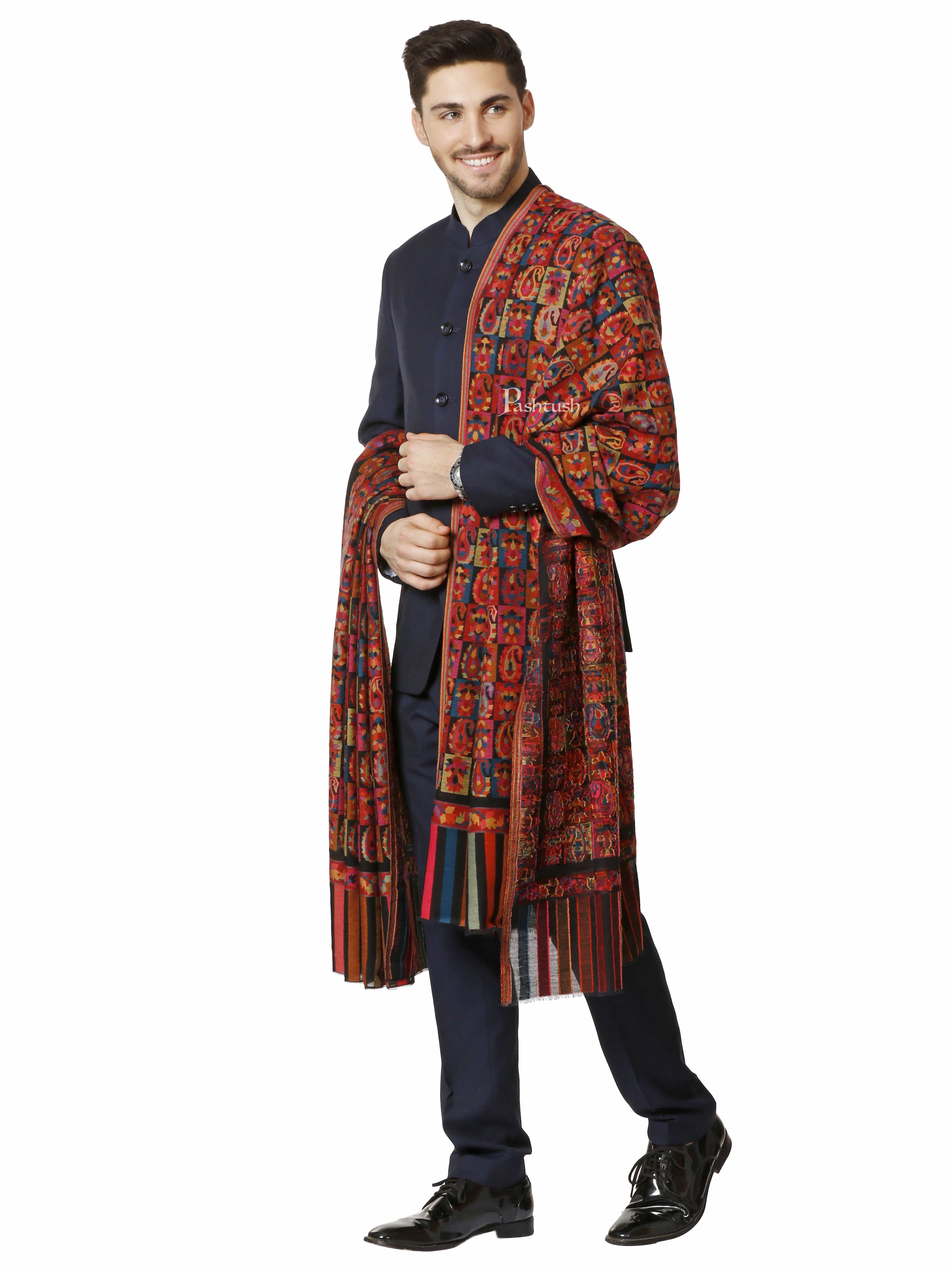 Pashtush Mens Woven Ethnic Shawl, Mens Lohi , Full Size, Fine Soft Wool - Image 5