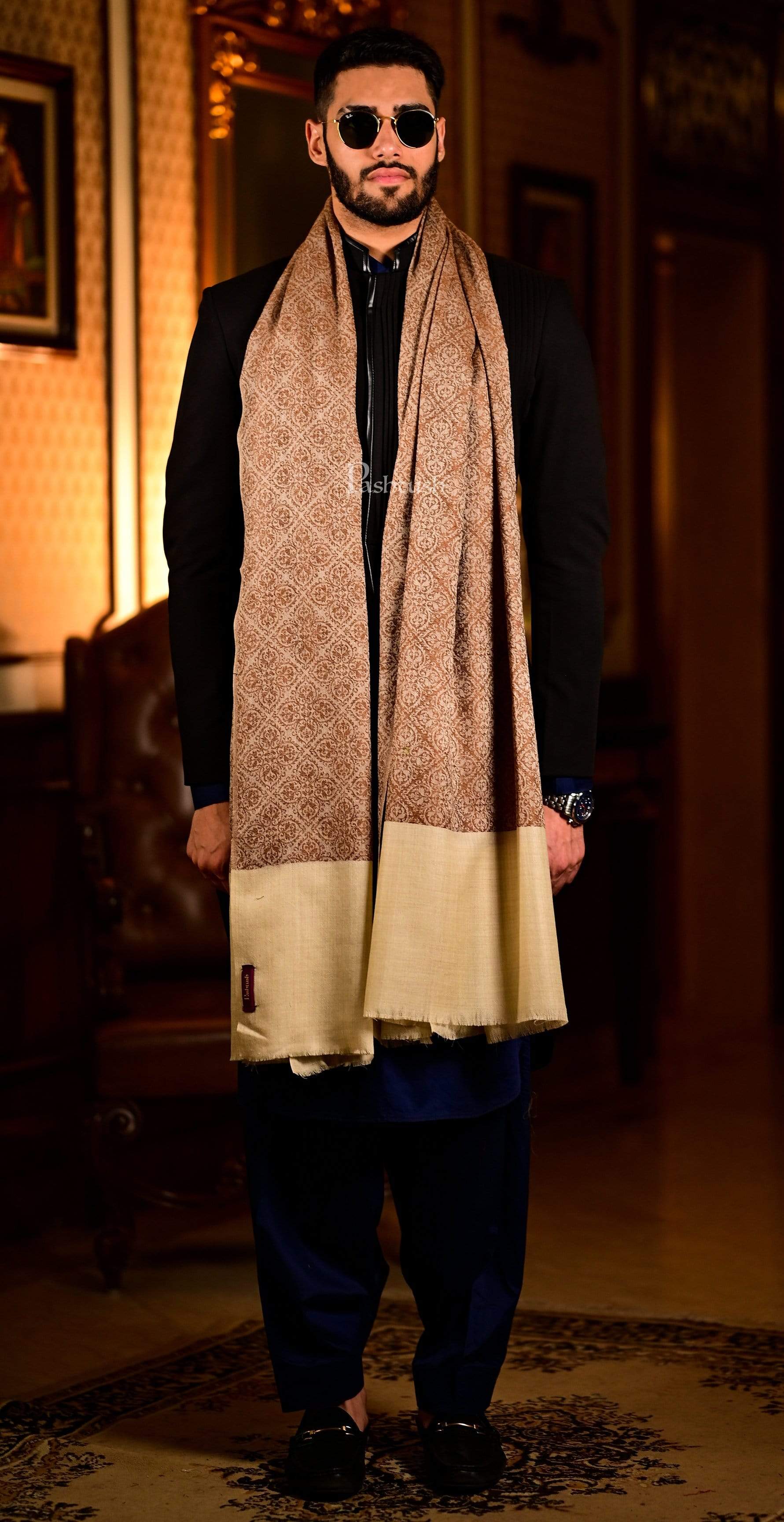 Pashtush Mens Woven Paisley, Extra Soft Fine Wool Stole - Image 4
