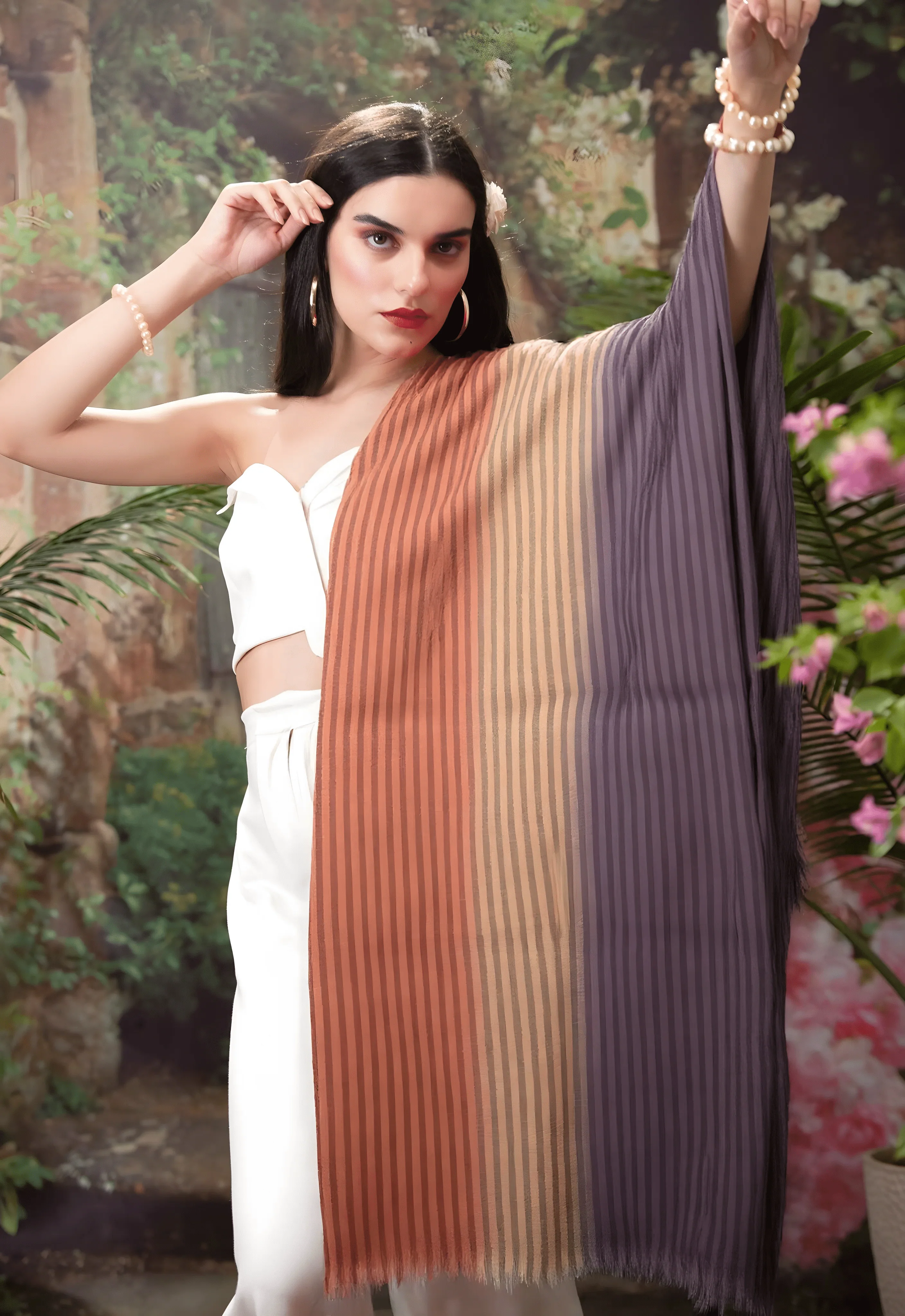 Pashtush Pure Cashmere Ombre Stole, Premium Extra Soft and Warm, Stripes