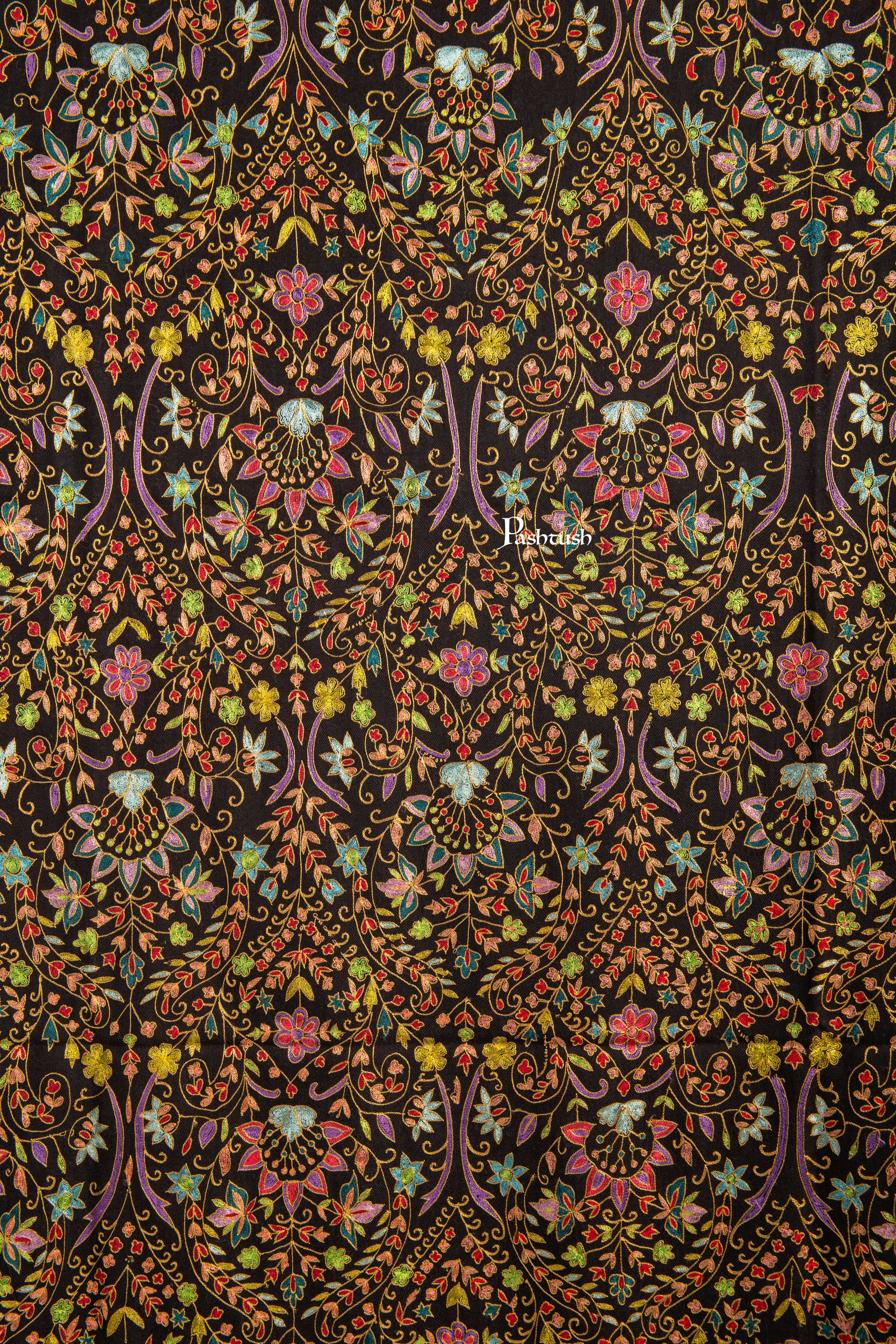 Pashtush Pashmina Shawl for Men, Jama Hand Embroidery, hand woven, Black - Image 5