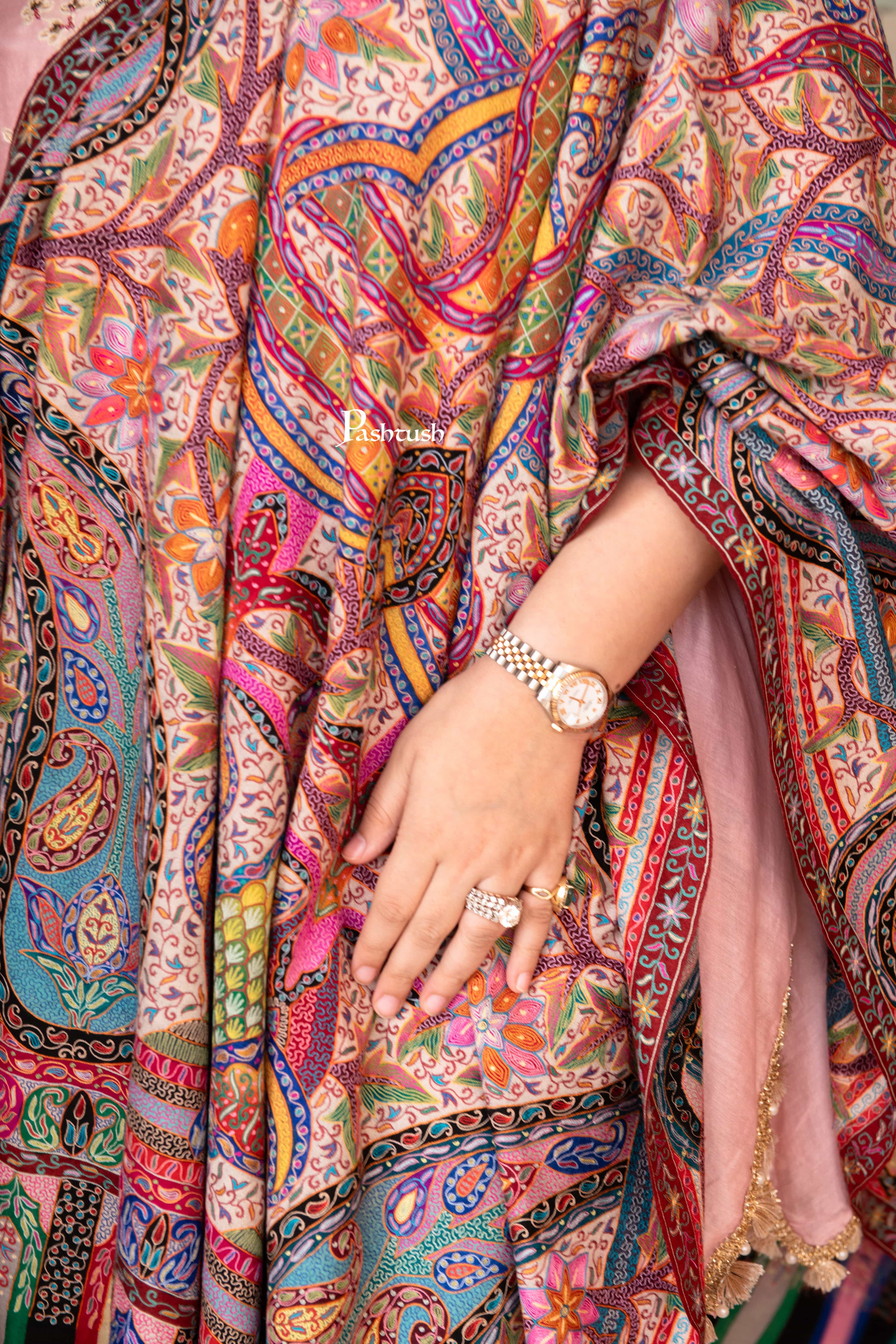 Pashtush Pure Pashmina Shawl Masterpiece of Traditional Kalamkari Art Multicolour - Image 2