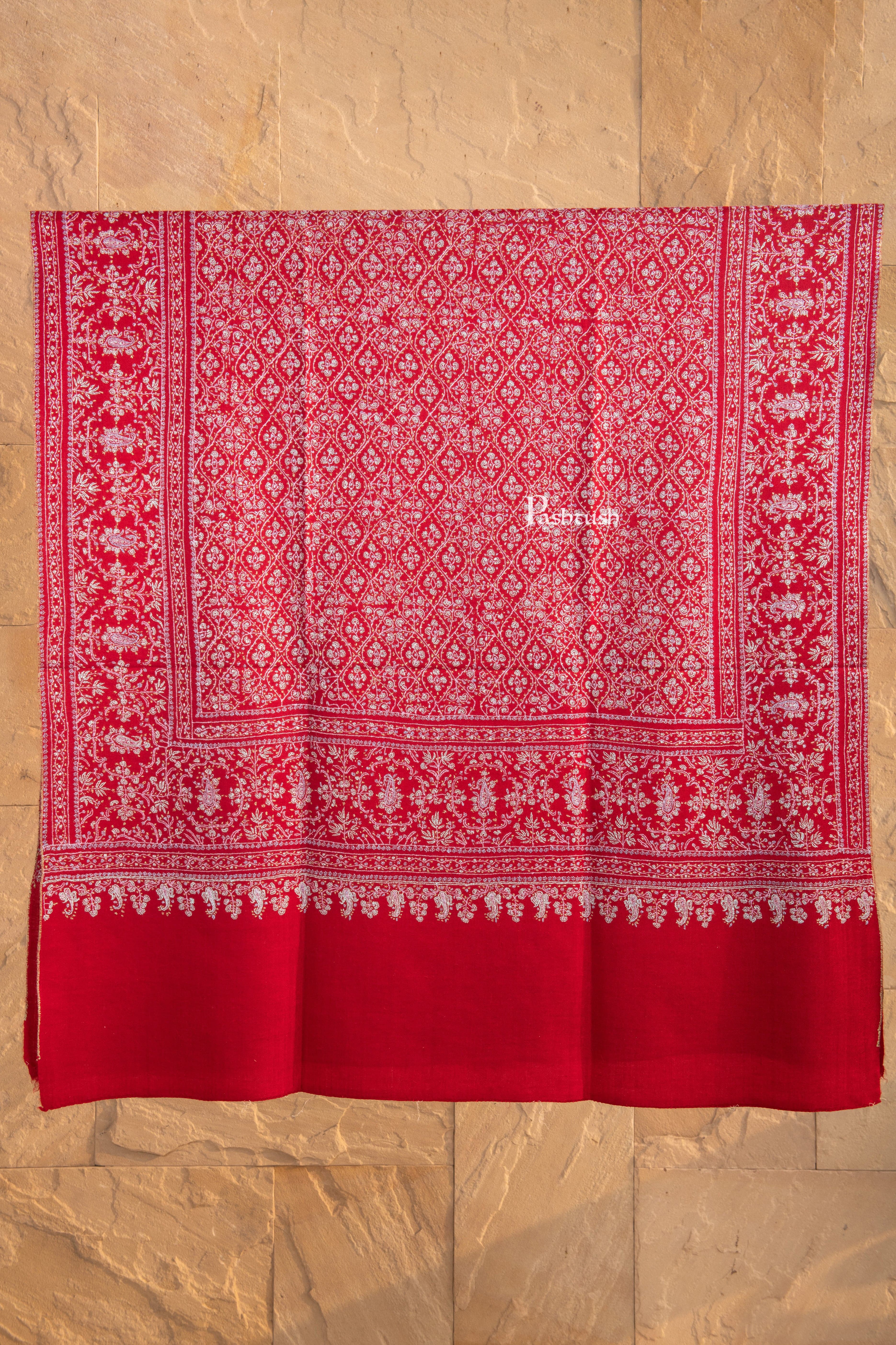 Pashtush Pure Pashmina shawl, Hand Embroidery, Maroon