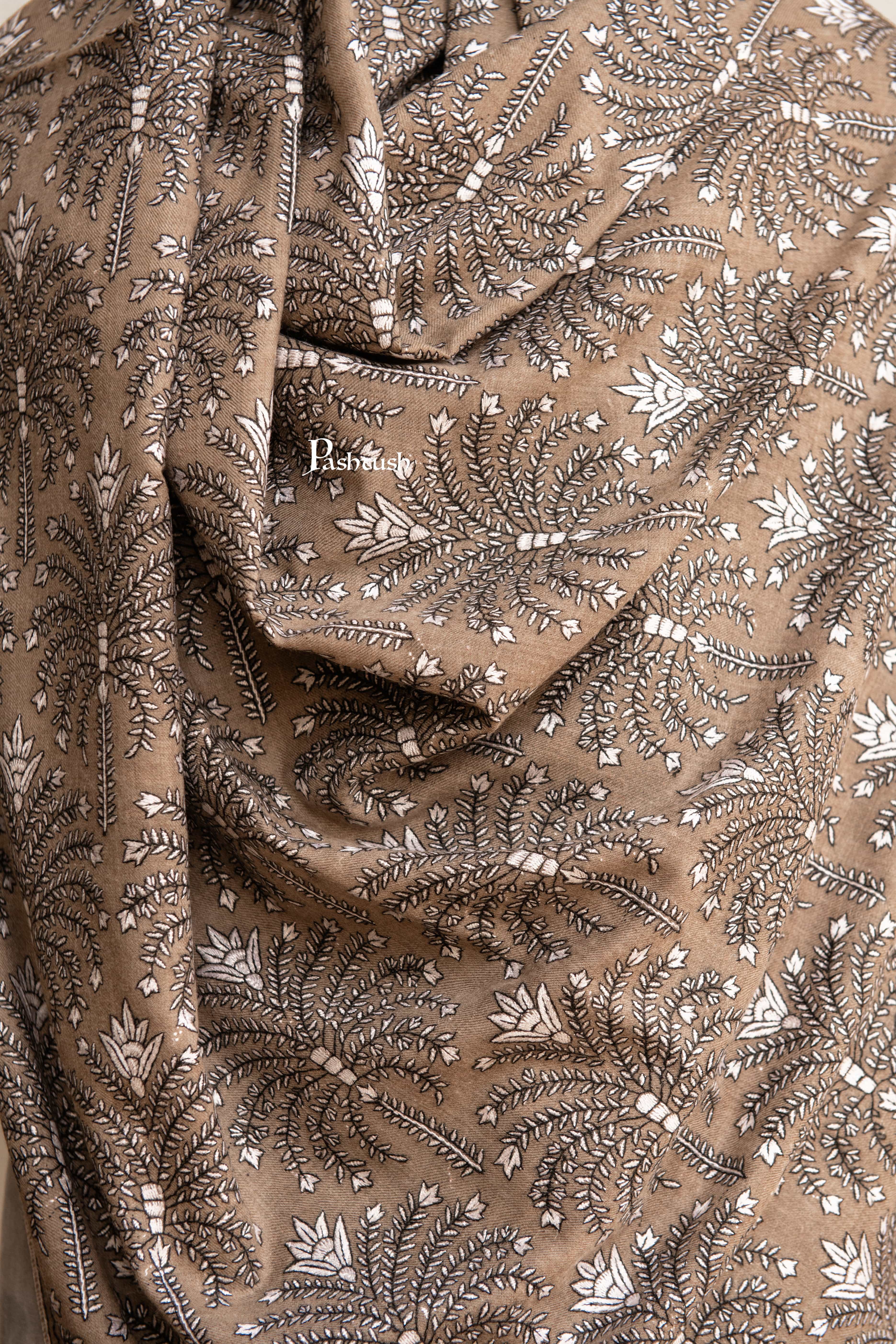 Pashtush Mens Pashmina Shawl, Handwoven Hand Embroidered , with Muted tones, full size , Beige - Image 6