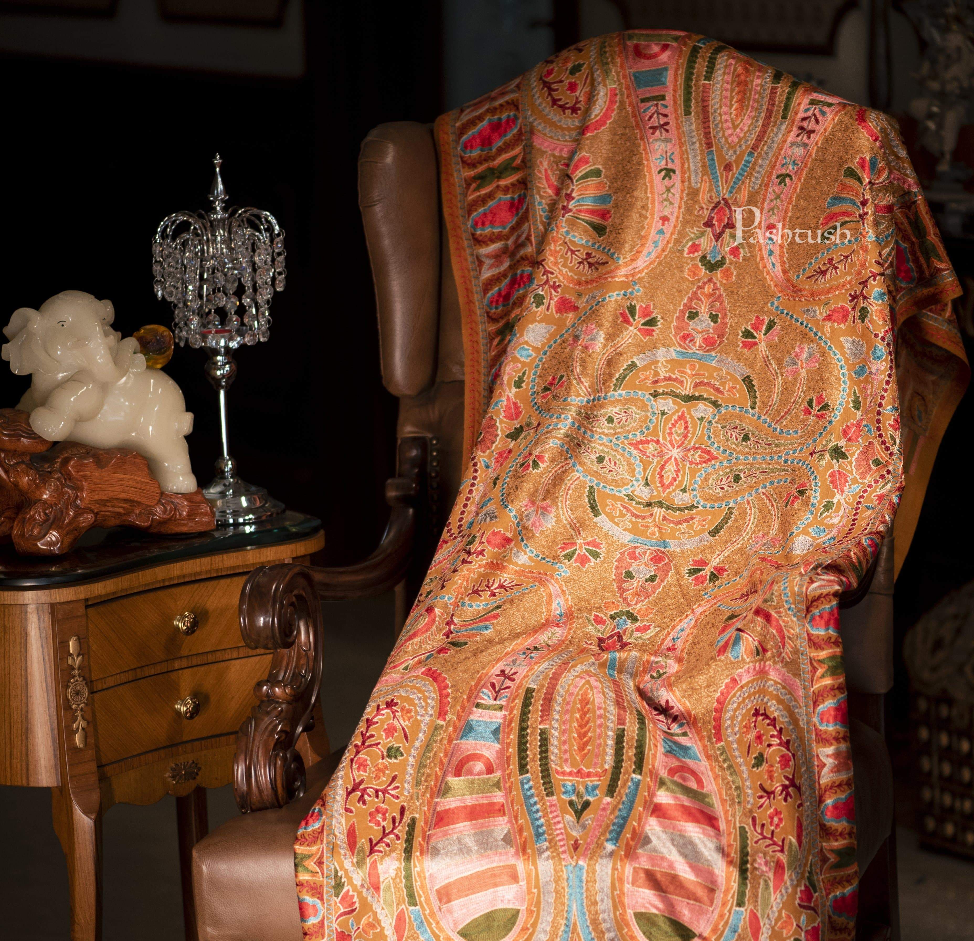 Pashtush Regal Collection, Women'S Wool Embroidery Nalki Shawl Scarf, Multi Coloured