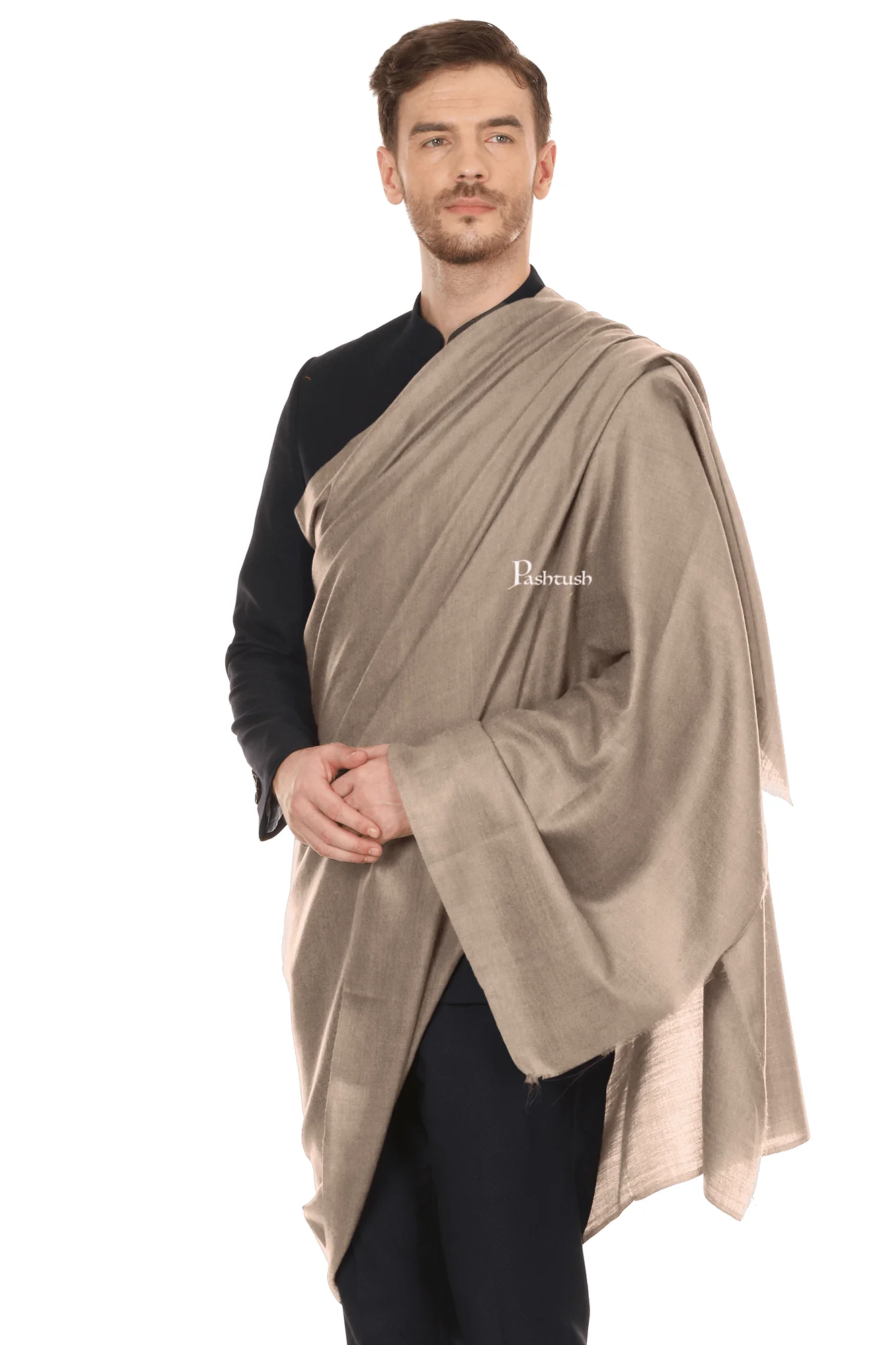 Pashtush Royal And Classy Fine Wool Mens Stole, Beige - Image 3