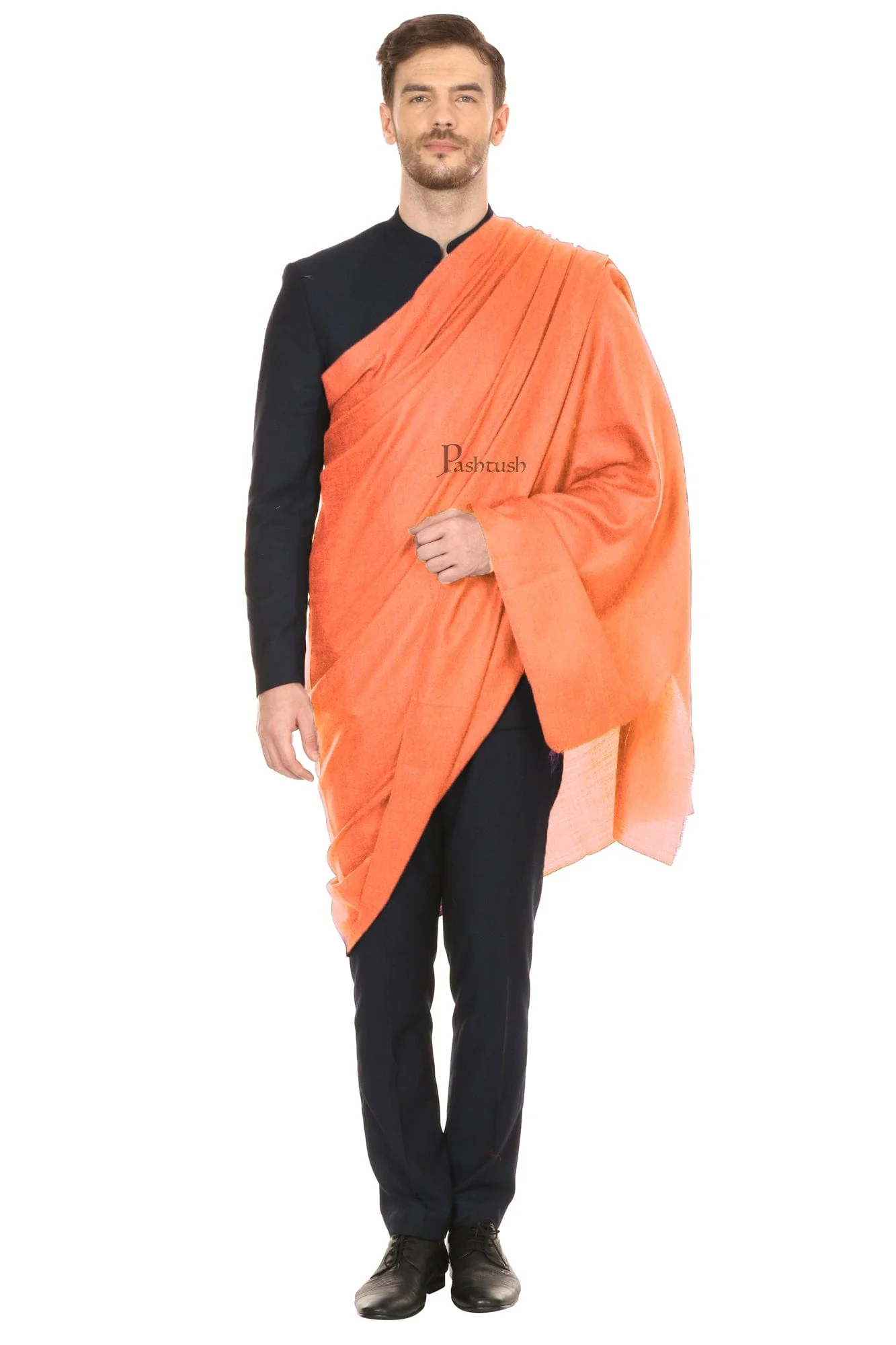 Pashtush Royal And Classy Fine Wool Mens Stole - Orange - Image 3