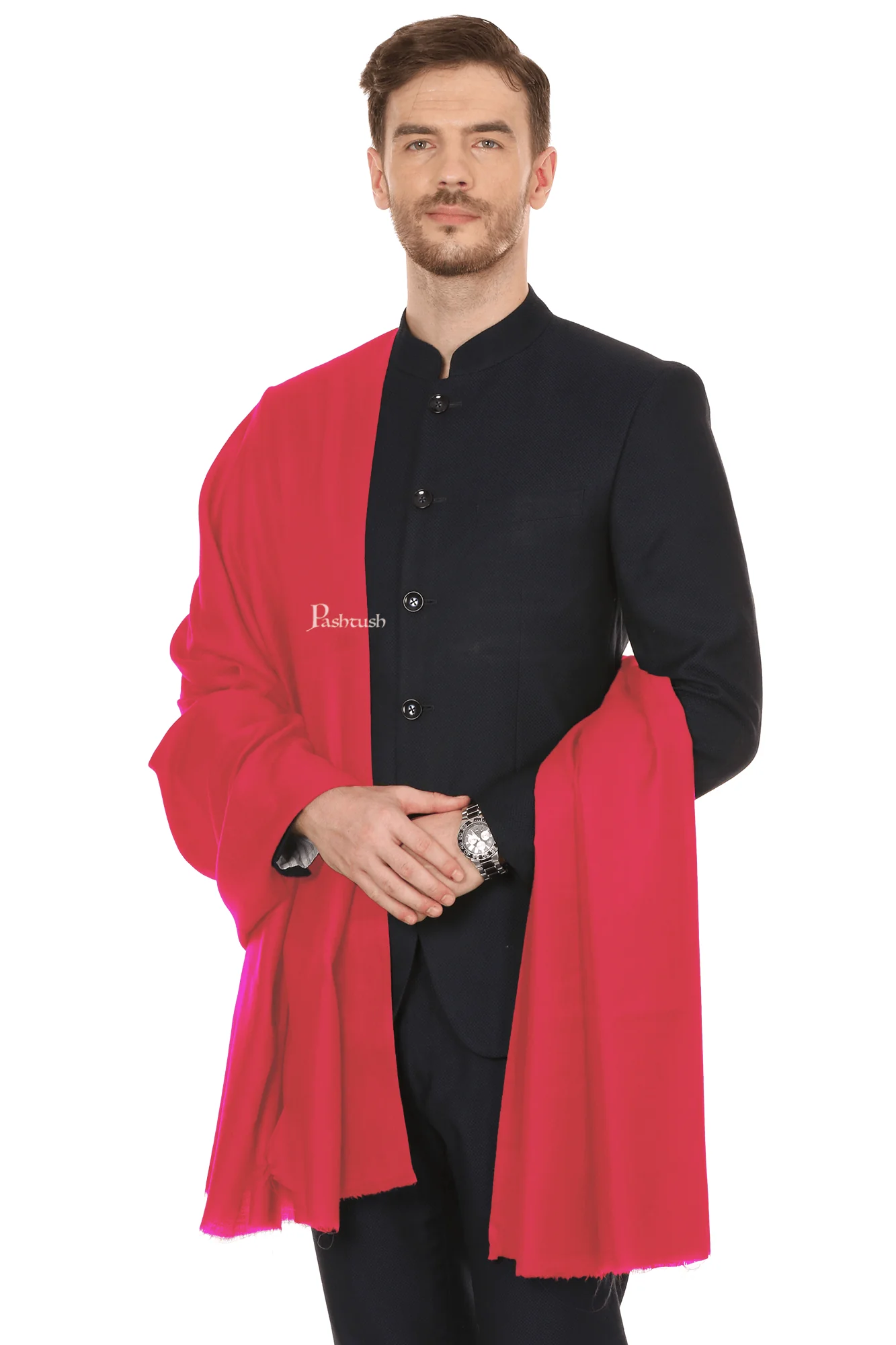 Pashtush Royal And Classy Fine Wool Mens Stole, Red - Image 3