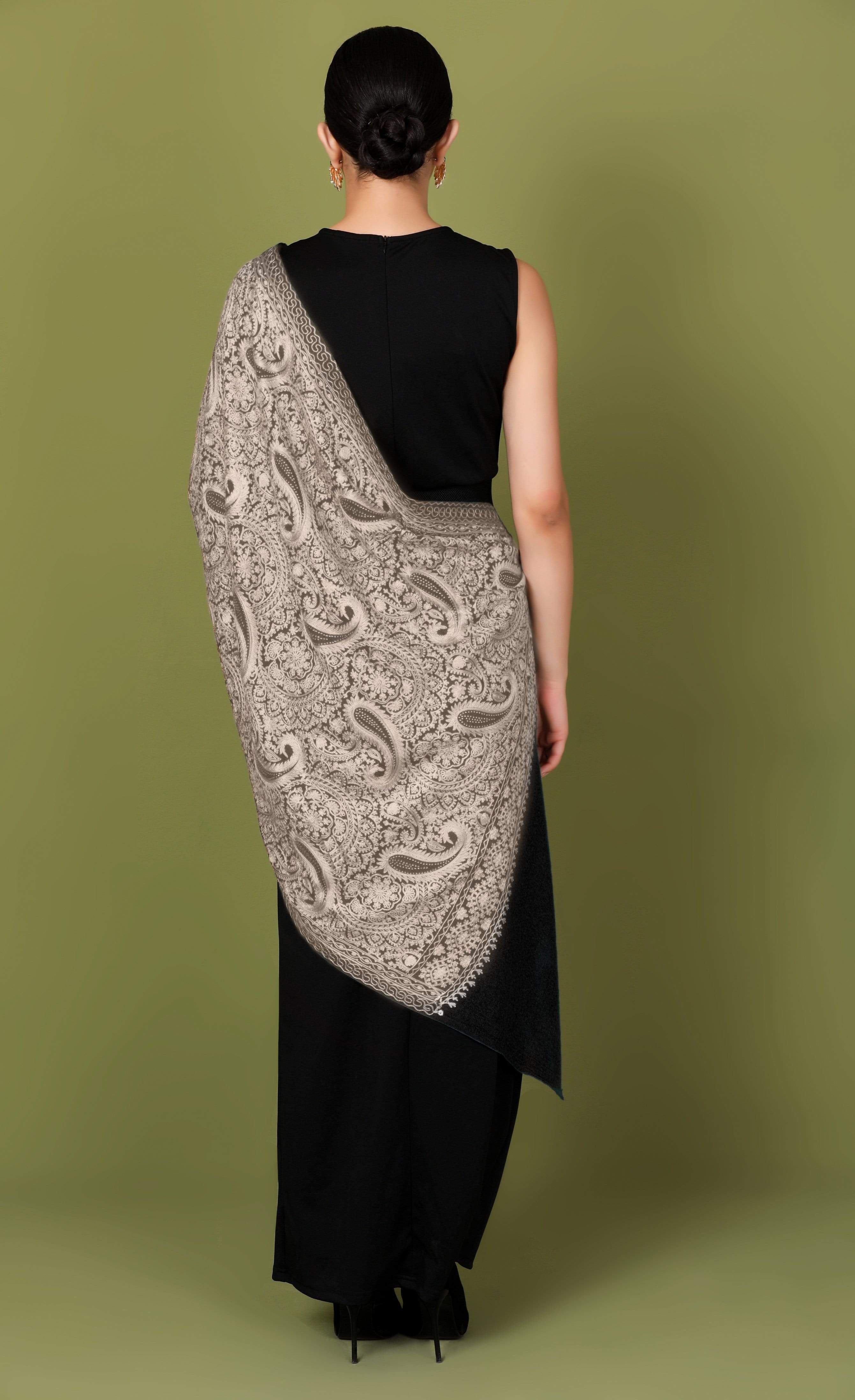 Pashtush Tres Chic Regal Collection, Wool Embroidery Nalki Shawl Scarf, Black - Image 2