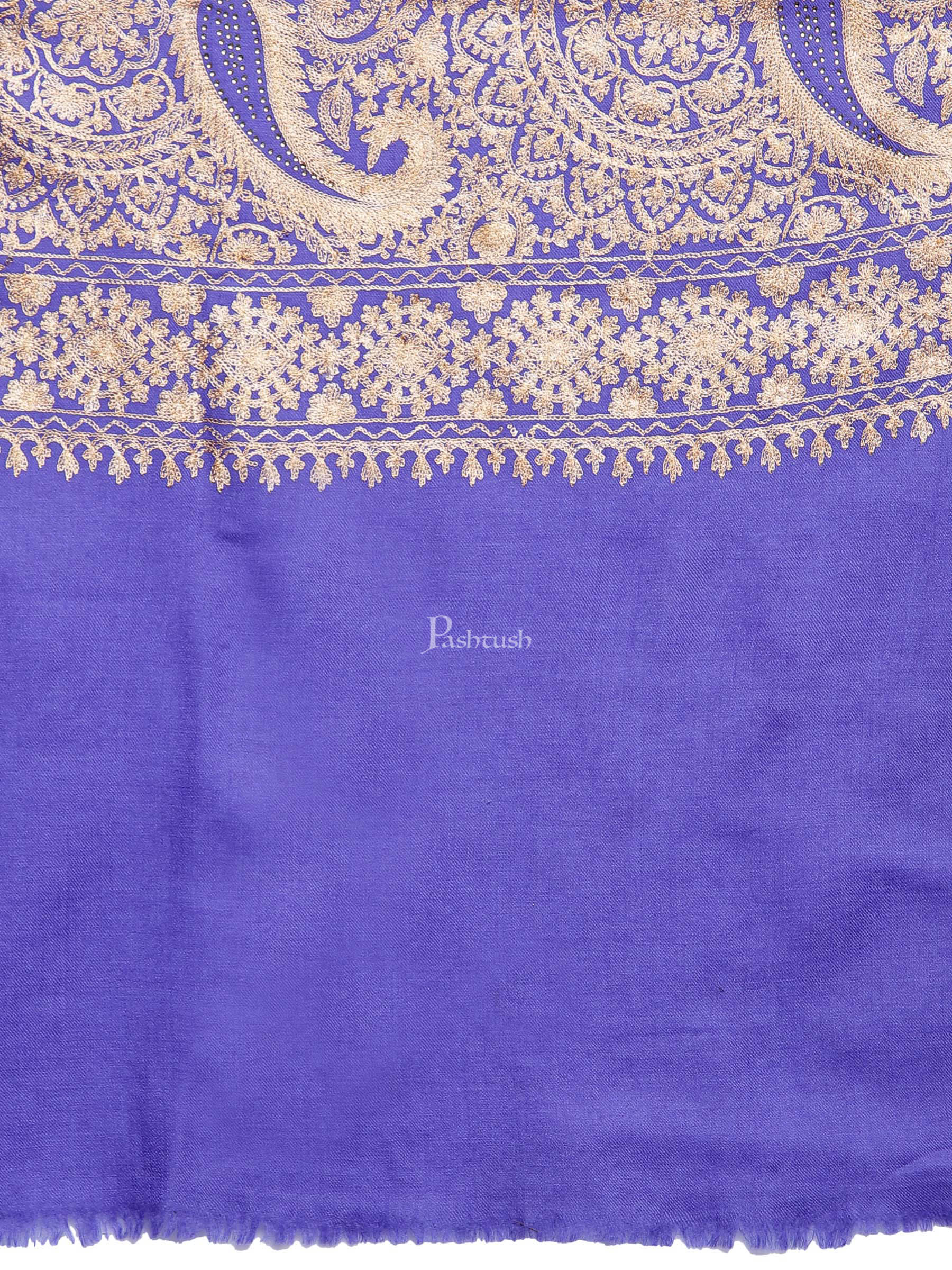 Pashtush Tres Chic Regal Collection, Wool Embroidery Nalki Shawl Scarf, Deep Violet - Image 2