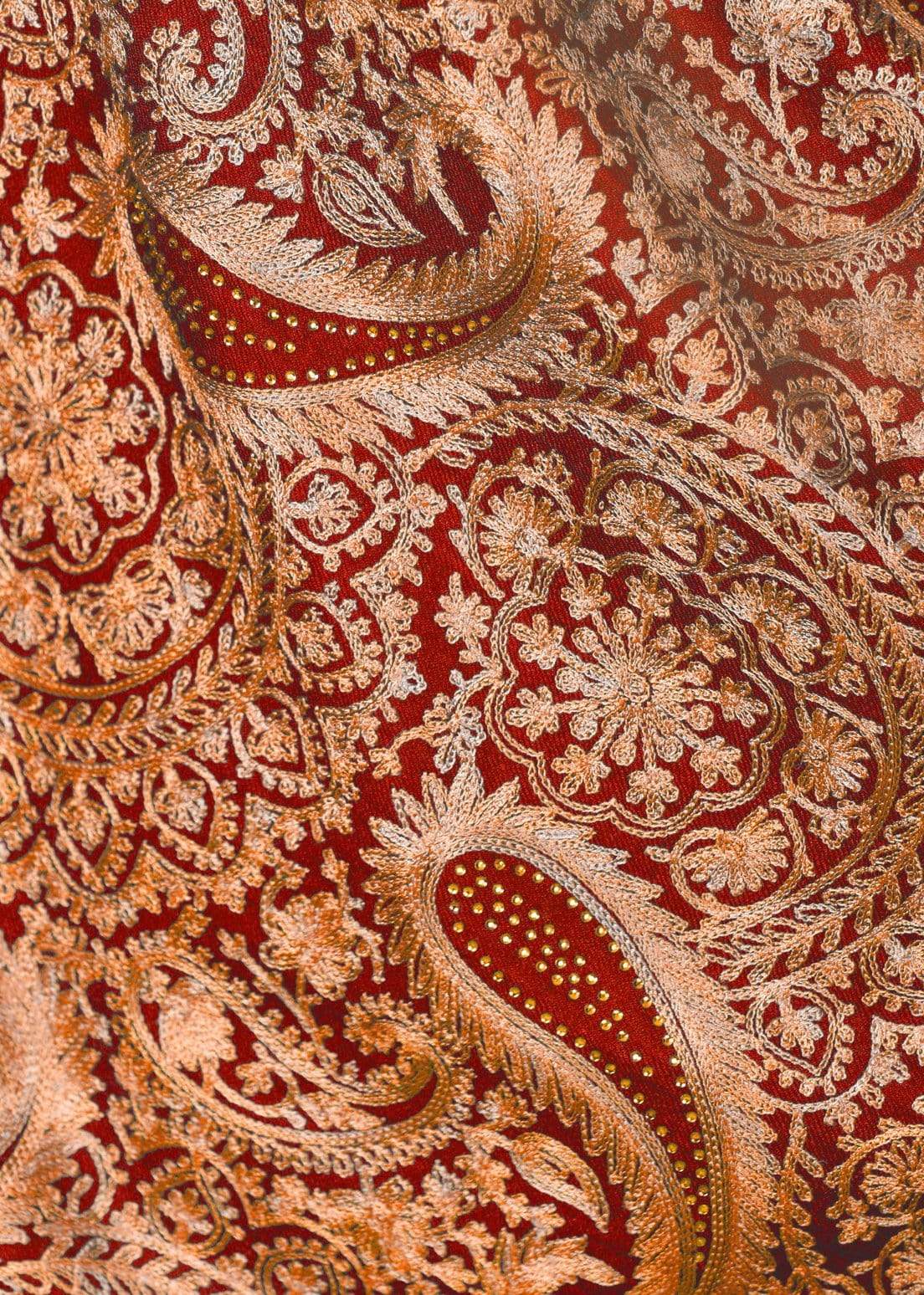 Pashtush Tres Chic Regal Collection, Wool Embroidery Nalki Shawl Scarf, Red - Image 2