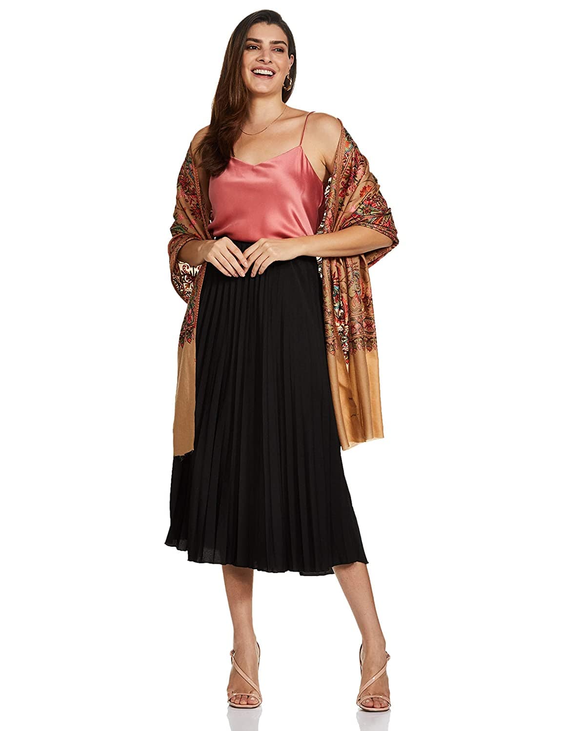 Pashtush Tres Chic Regal Collection, Wool Embroidery Nalki Shawl Scarf, Sahara Beige - Image 4