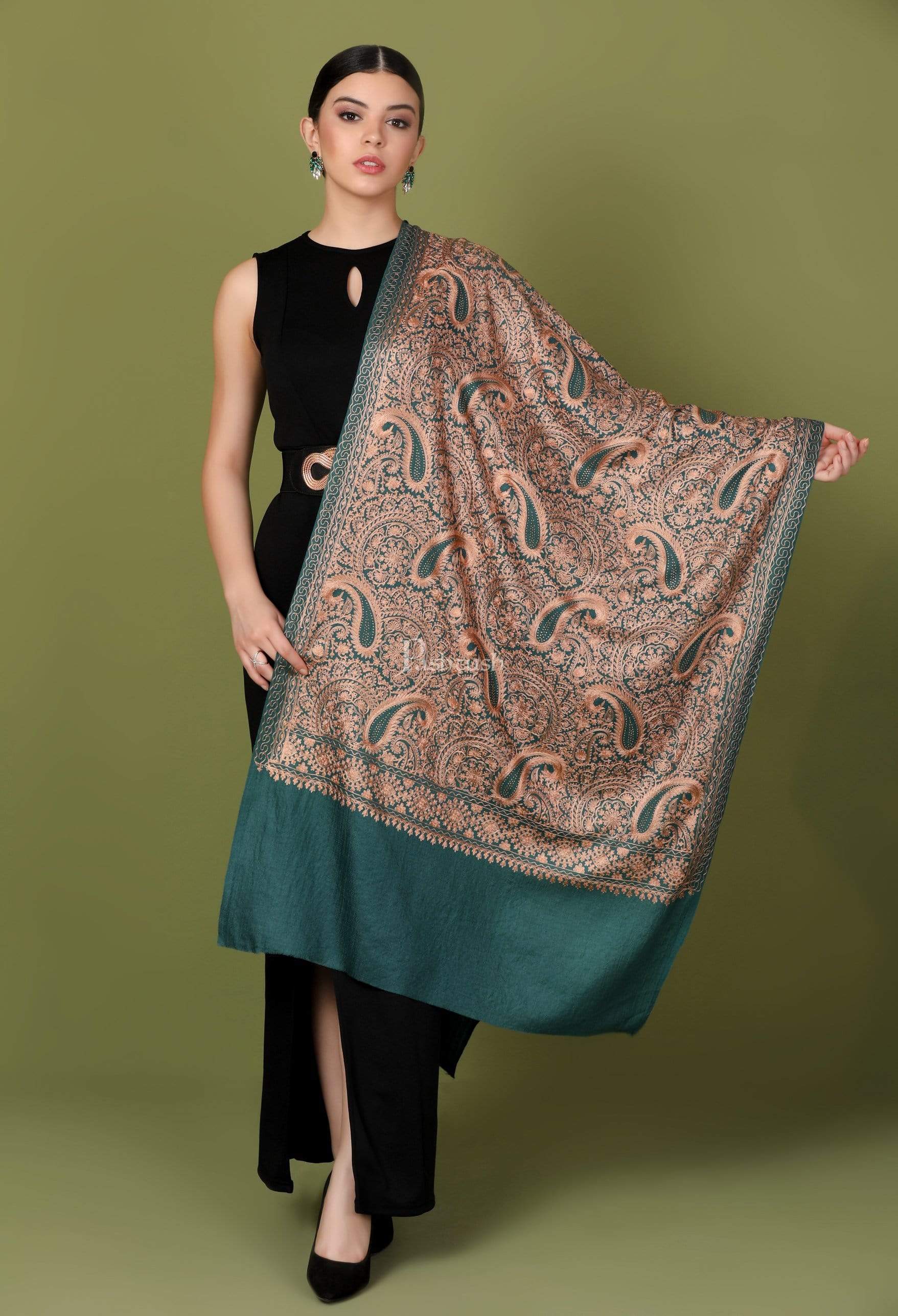 Pashtush Tres Chic Regal Collection, Wool Embroidery Nalki Shawl Scarf
