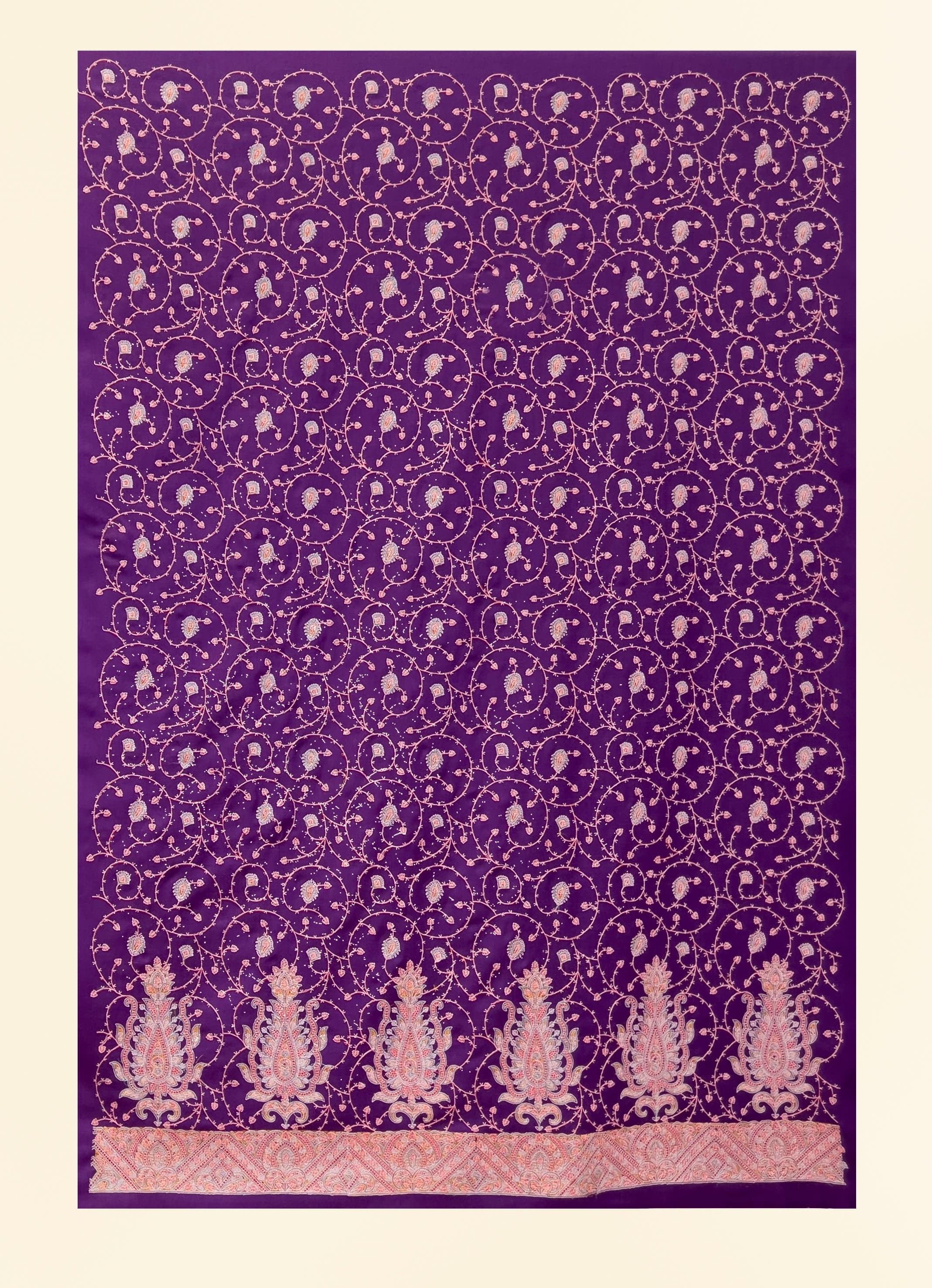 Pashtush Unstitched Kashmiri Embroidery Suit with Shawl, Fine Wool, Soft and Warm, Purple - Image 4