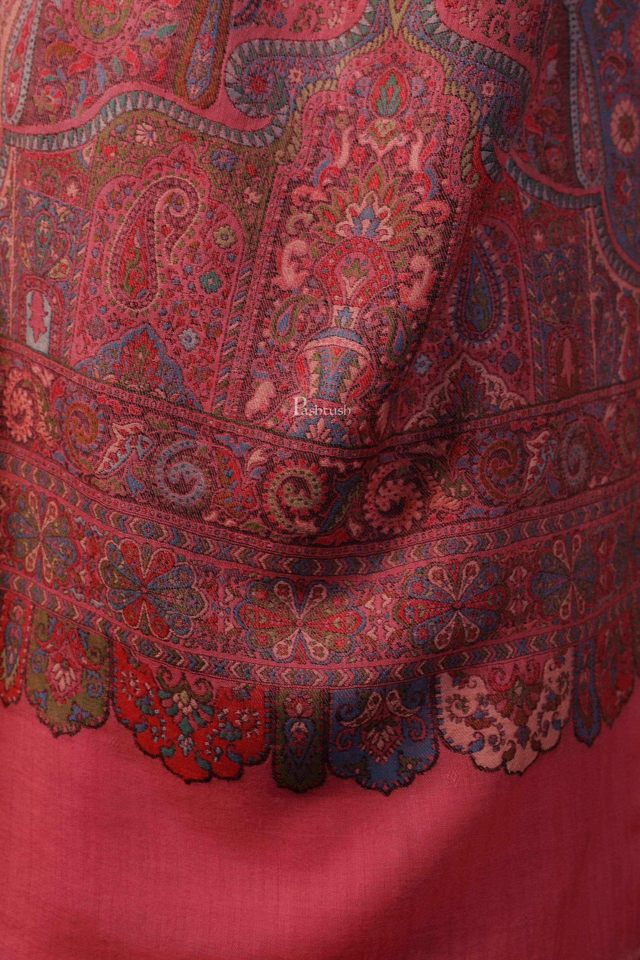 Pashtush Women 100% Pure Wool Woven Kalamkari Weave Shawl With Woolmark Certificate, Rose - Image 2