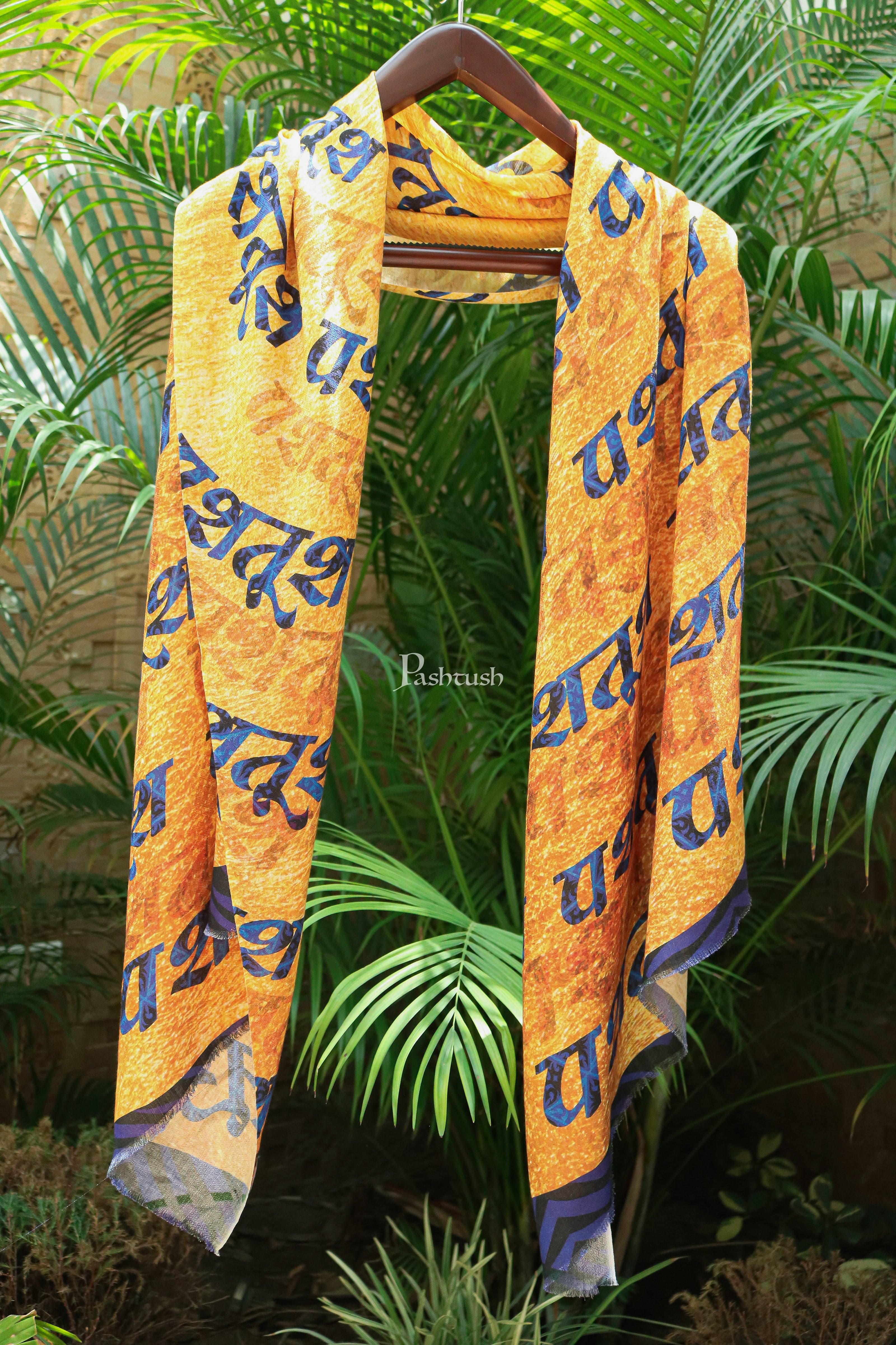 Pashtush women Bamboo stole, Printed design, mustard