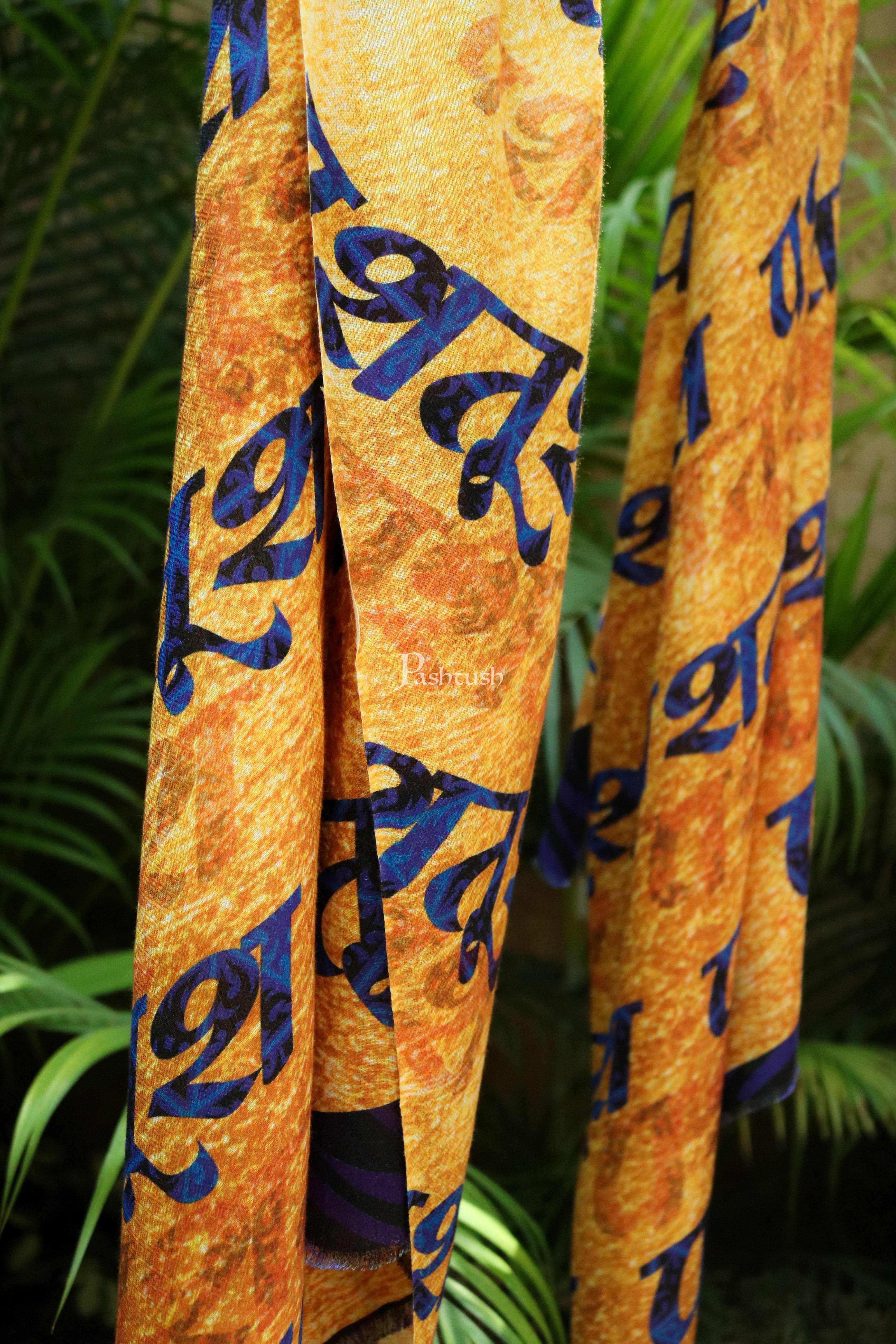 Pashtush women Bamboo stole, Printed design, mustard - Image 2