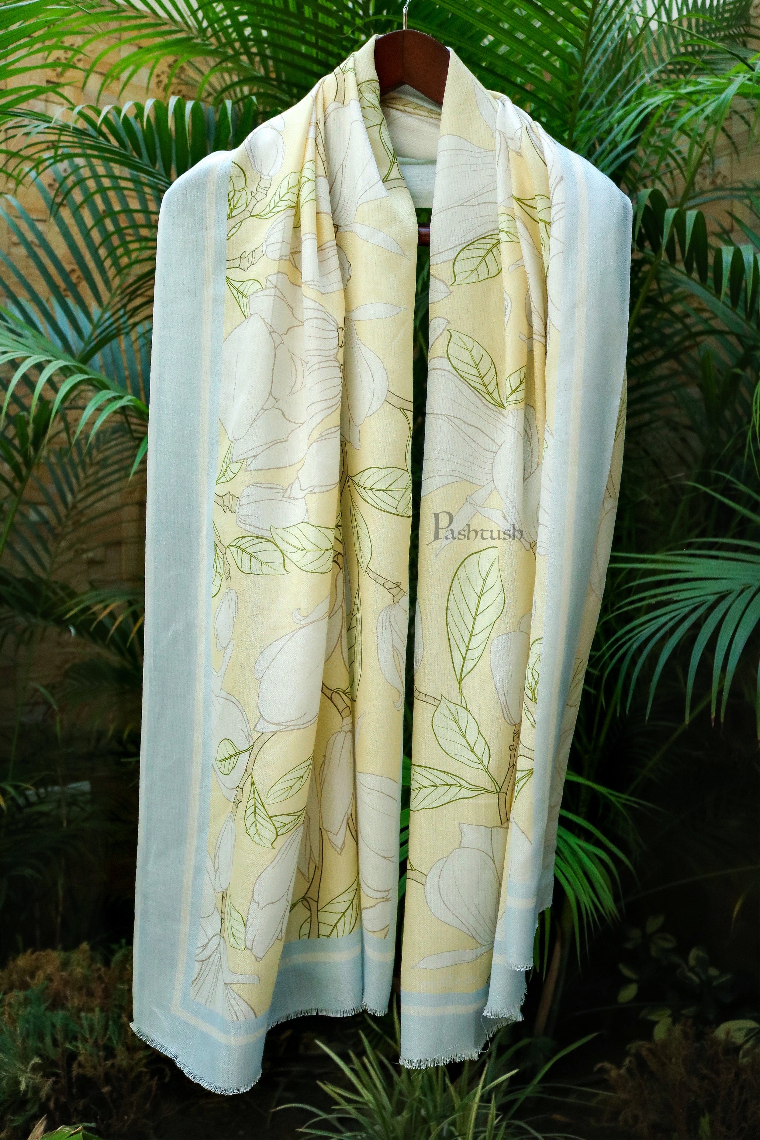 Pashtush women Bamboo stole, With Signature design, Yellow and blue