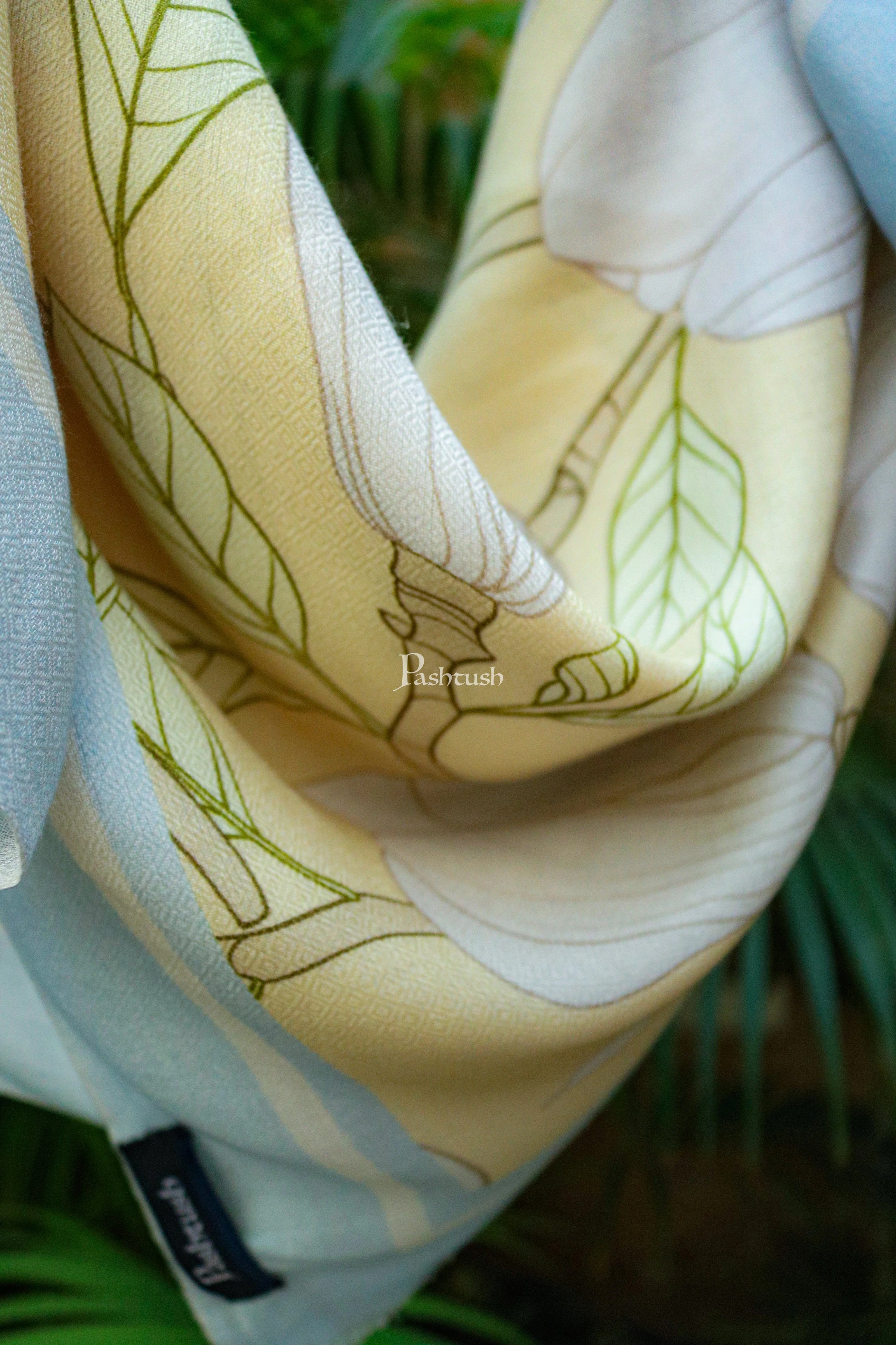 Pashtush women Bamboo stole, With Signature design, Yellow and blue - Image 2