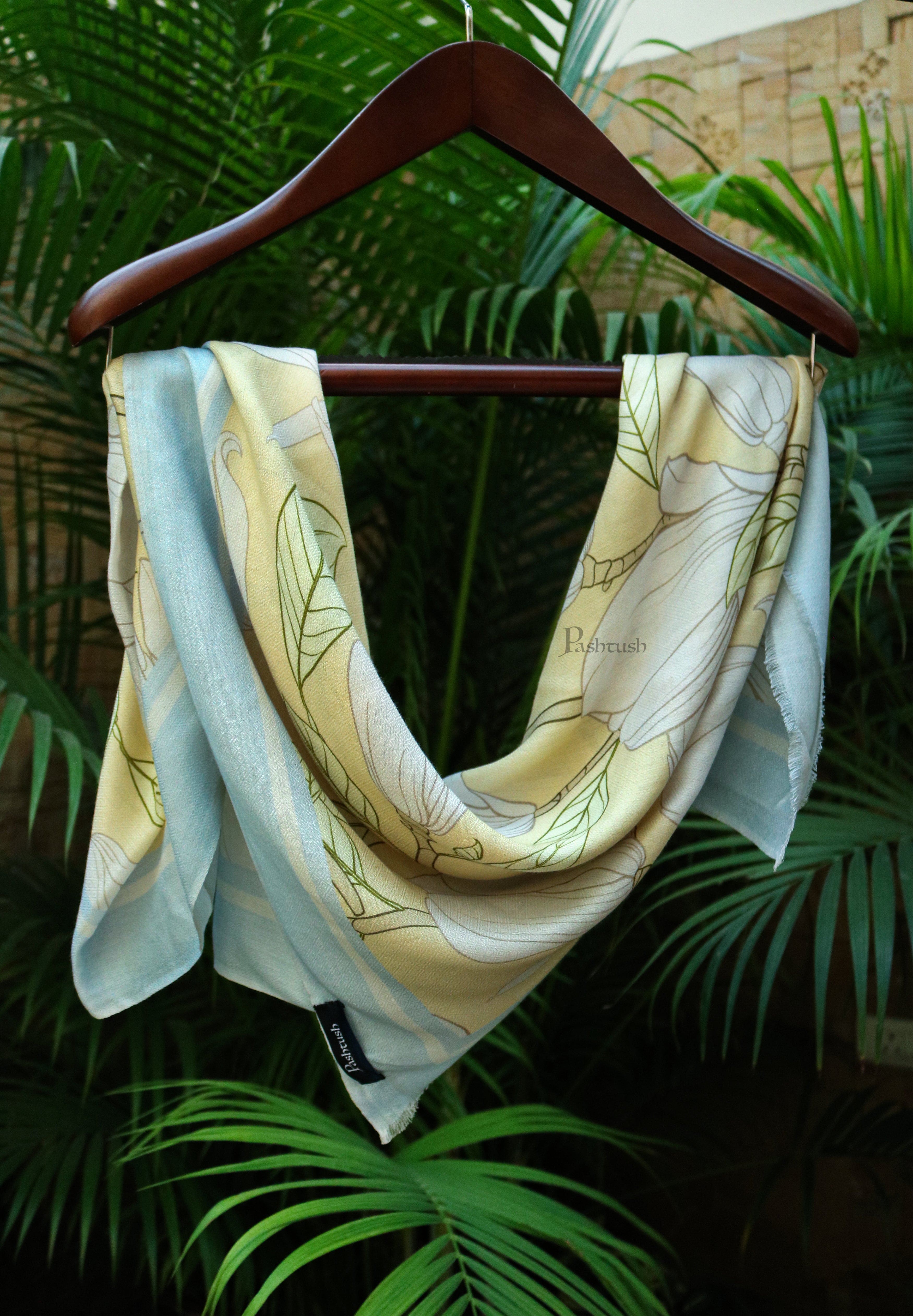 Pashtush women Bamboo stole, With Signature design, Yellow and blue - Image 3