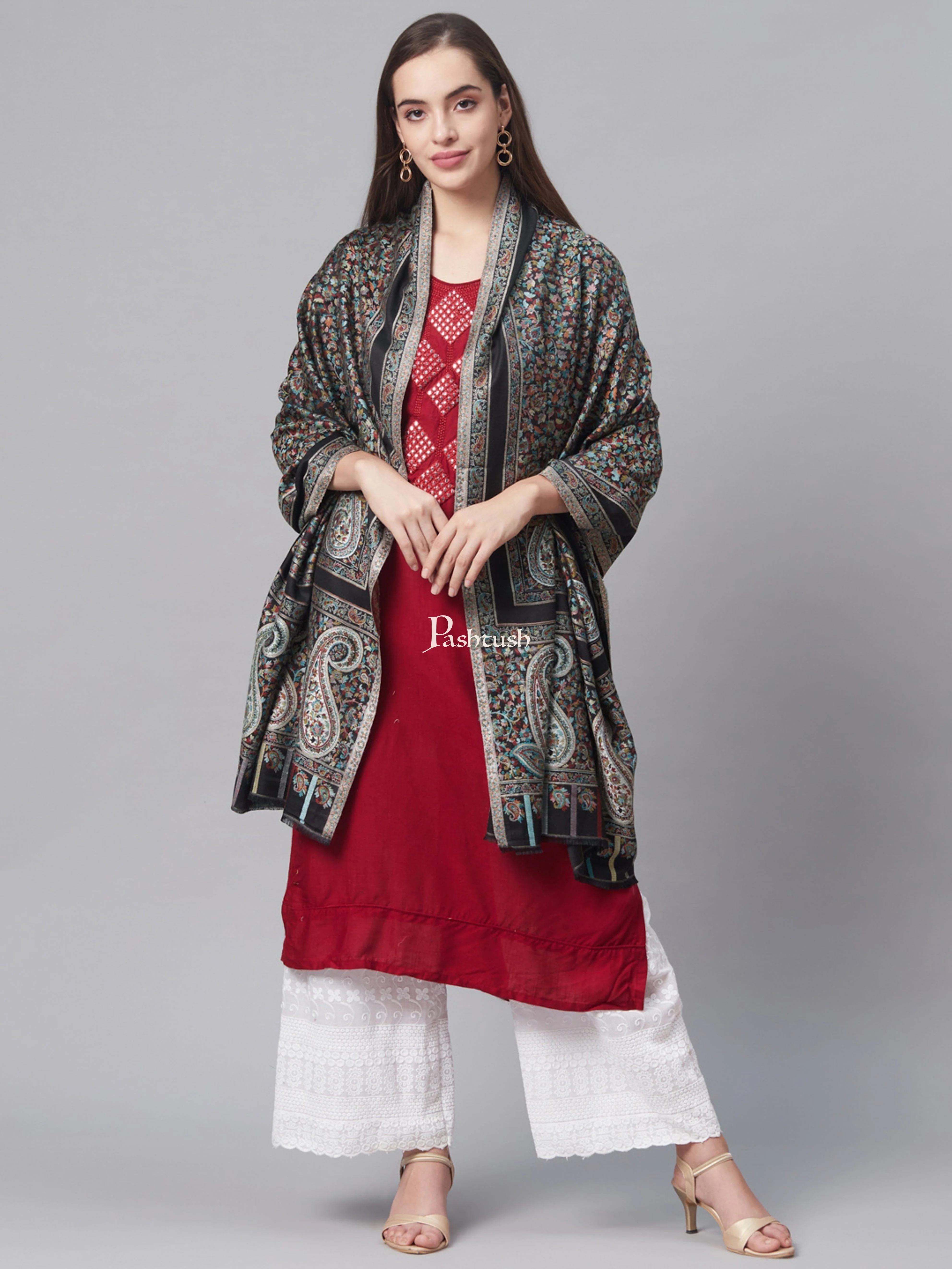 Pashtush Women'S Antique Scarf, Extra Soft Bamboo Stole, Black