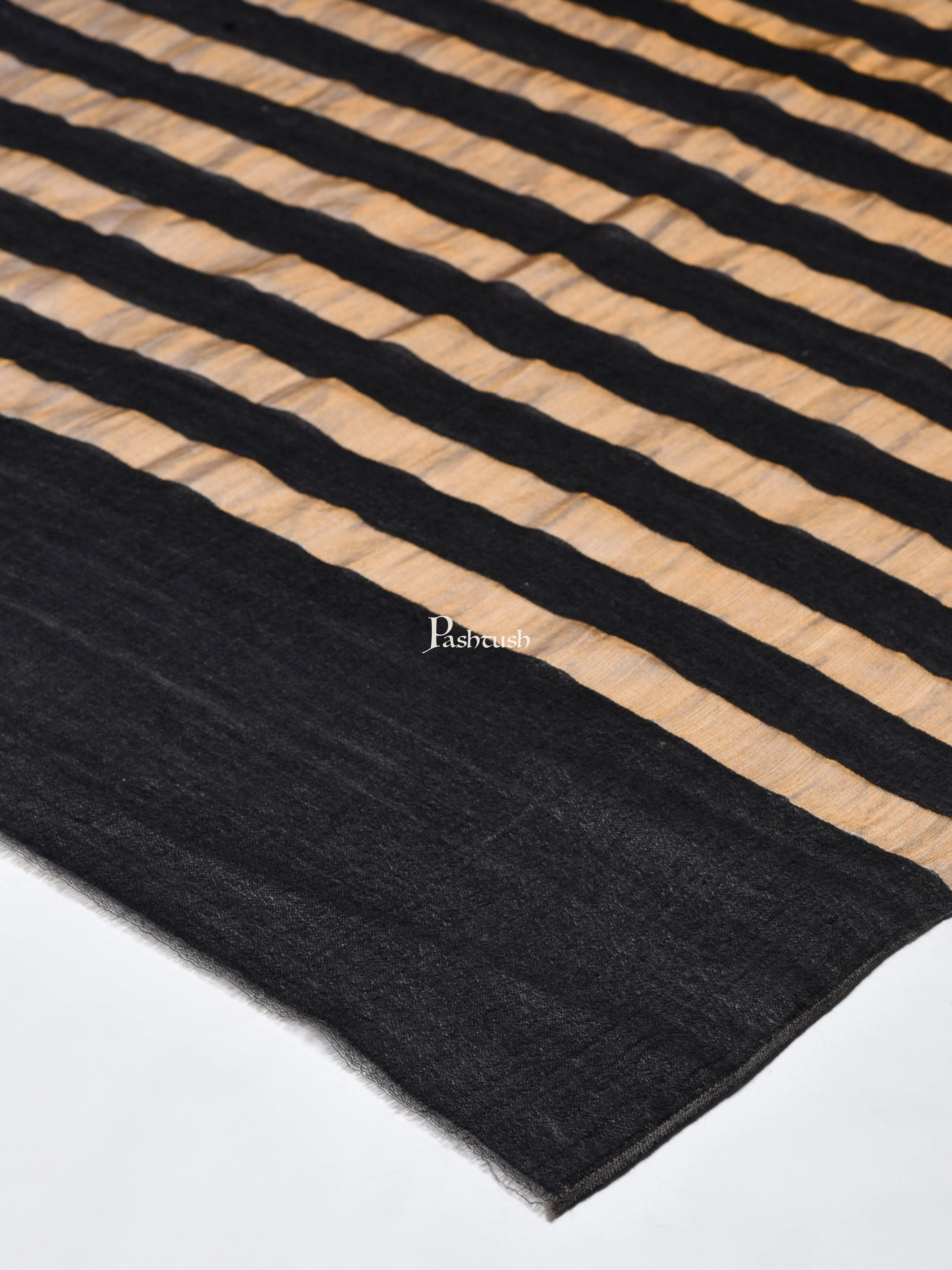 Pashtush Womens, Extra Fine Wool, Twilight Striped Scarf, With Shimmery Metallic Zari Thread Weave Black (Twilight) - Image 2