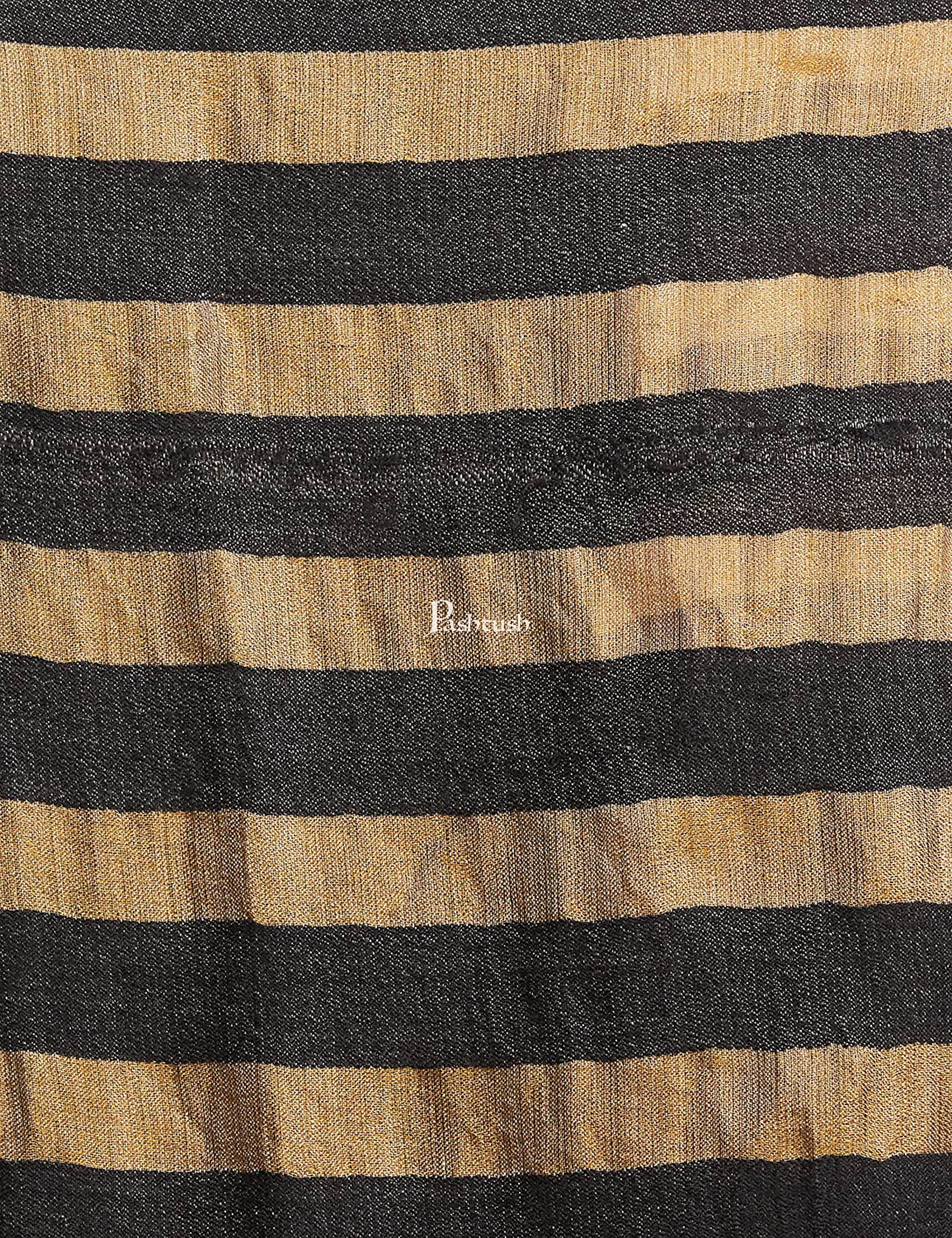 Pashtush Womens, Extra Fine Wool, Twilight Striped Scarf, With Shimmery Metallic Zari Thread Weave Black (Twilight) - Image 3