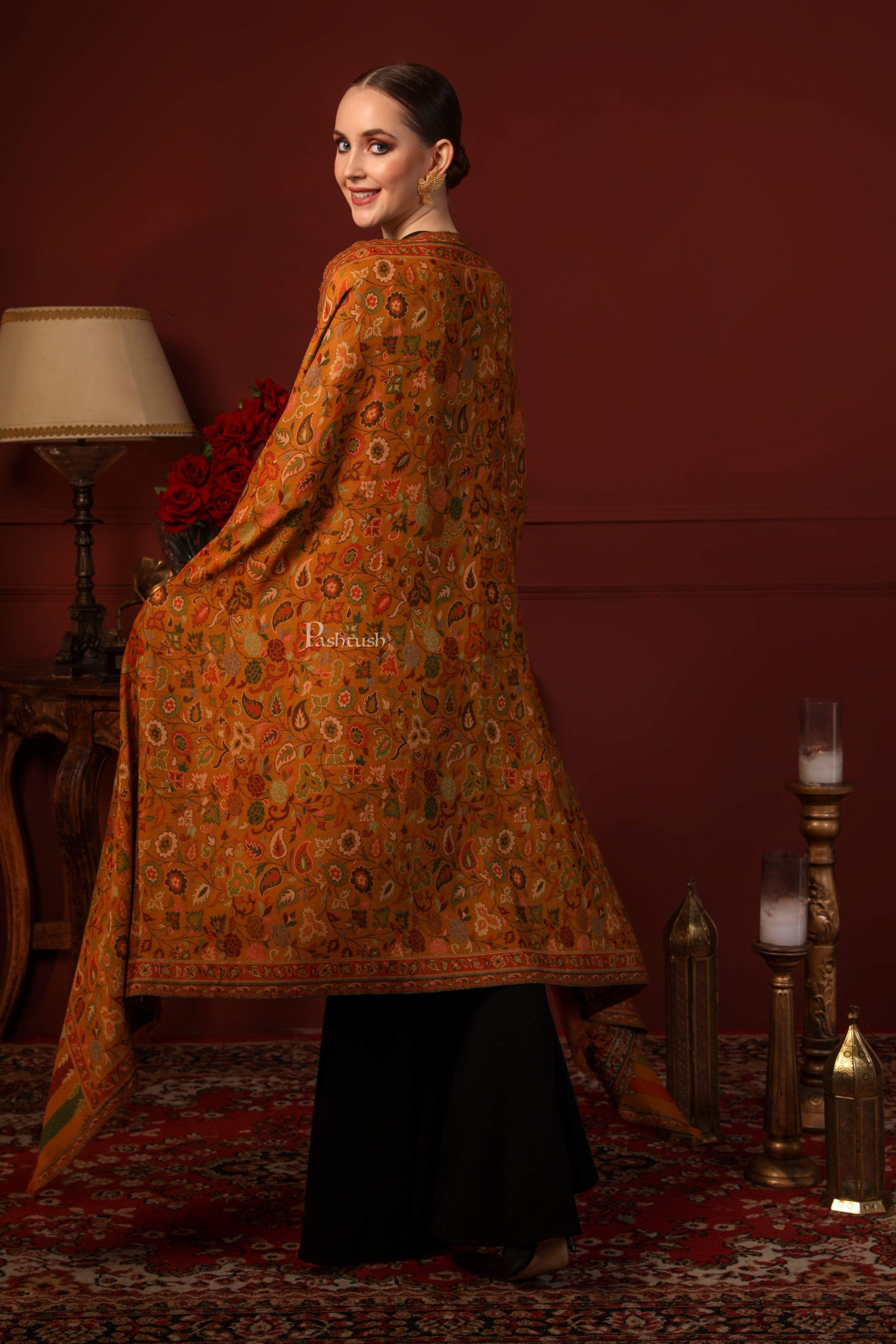 Pashtush Women Faux Pashmina Ethnic Weave Shawl, Mustard - Image 4