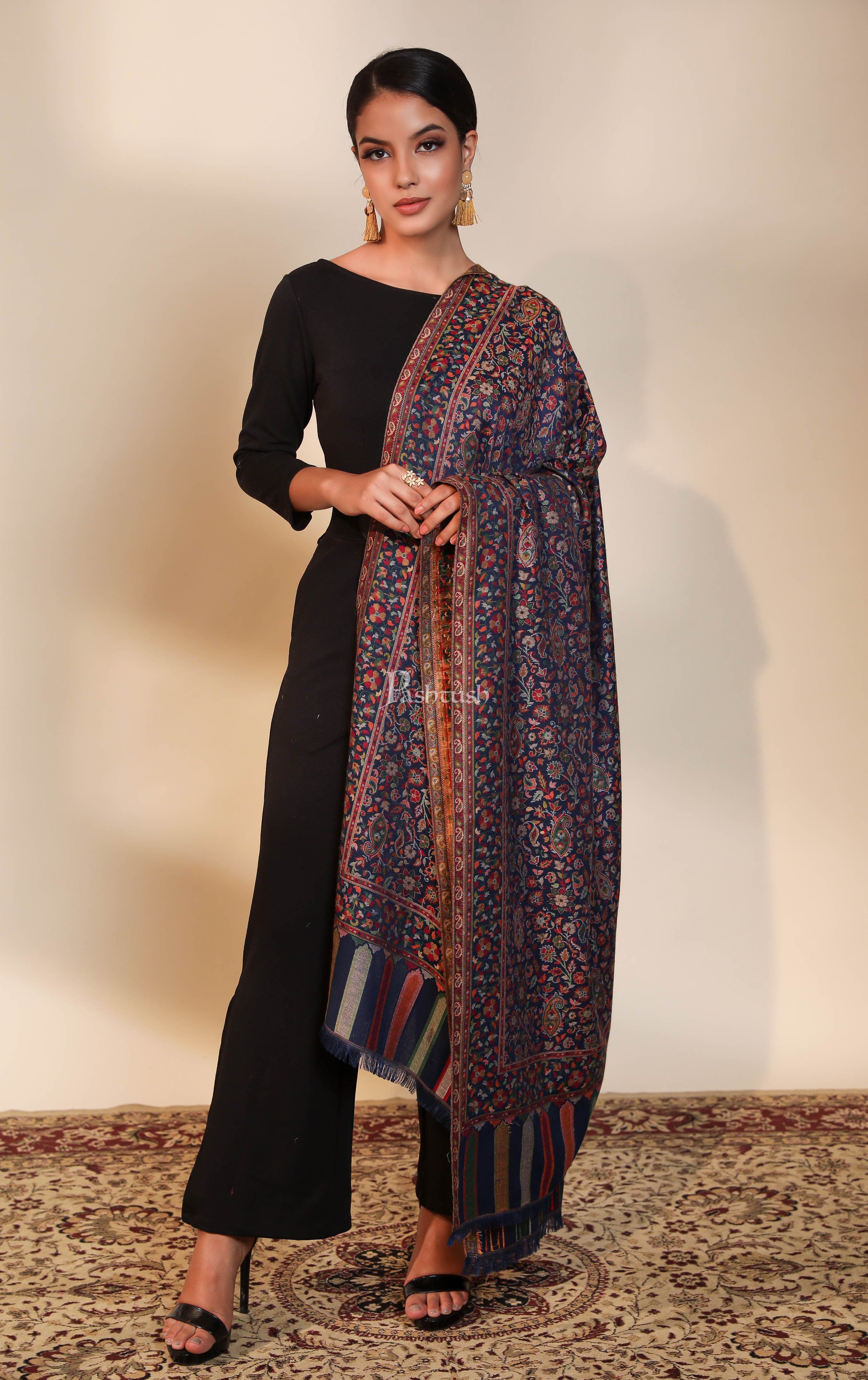 Pashtush women faux pashmina shawl, ethnic weave design, multi color - Image 8