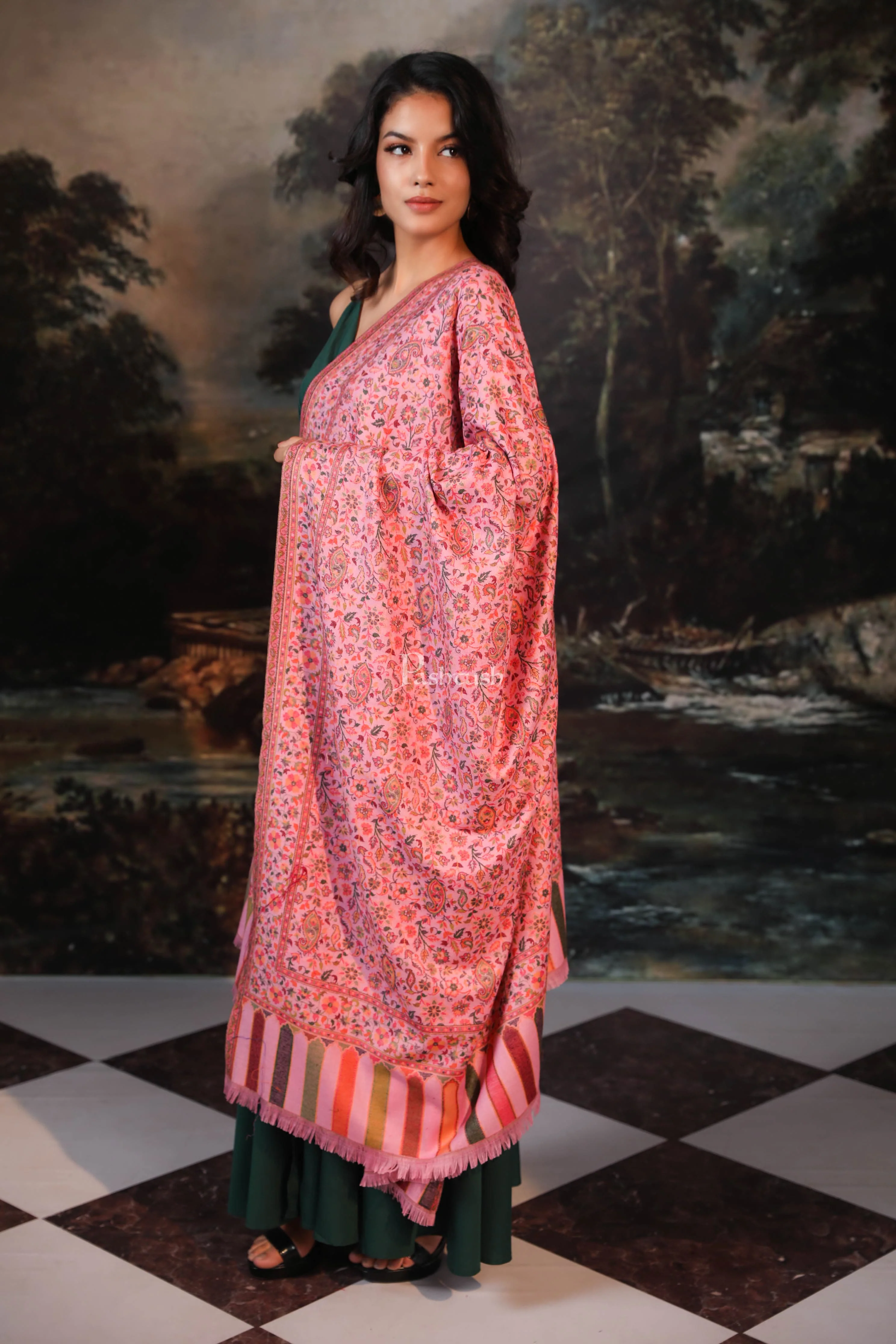 Pashtush women faux pashmina shawl, ethnic weave design, multi color - Image 4
