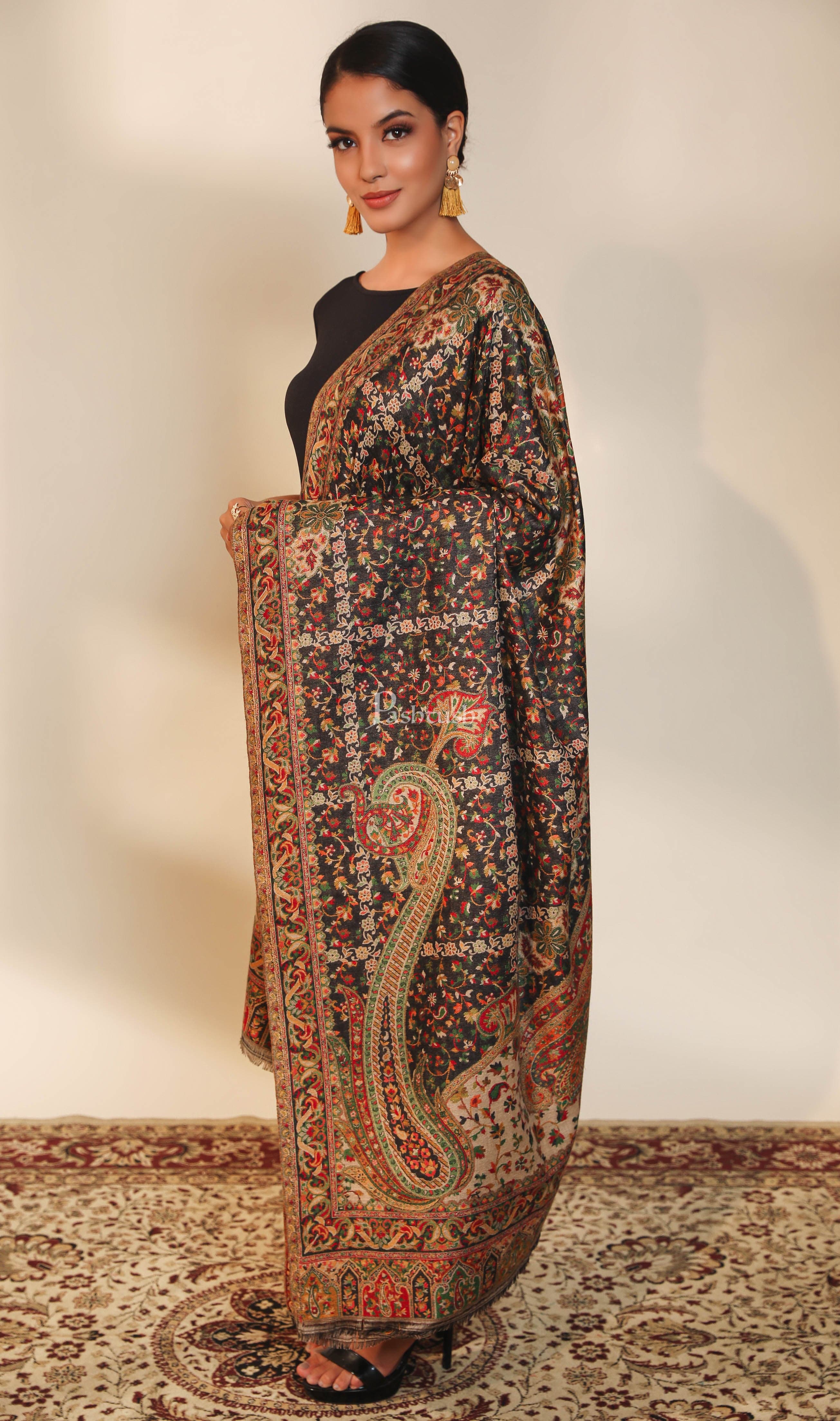 Pashtush women faux pashmina shawl, ethnic weave design, multi color - Image 5