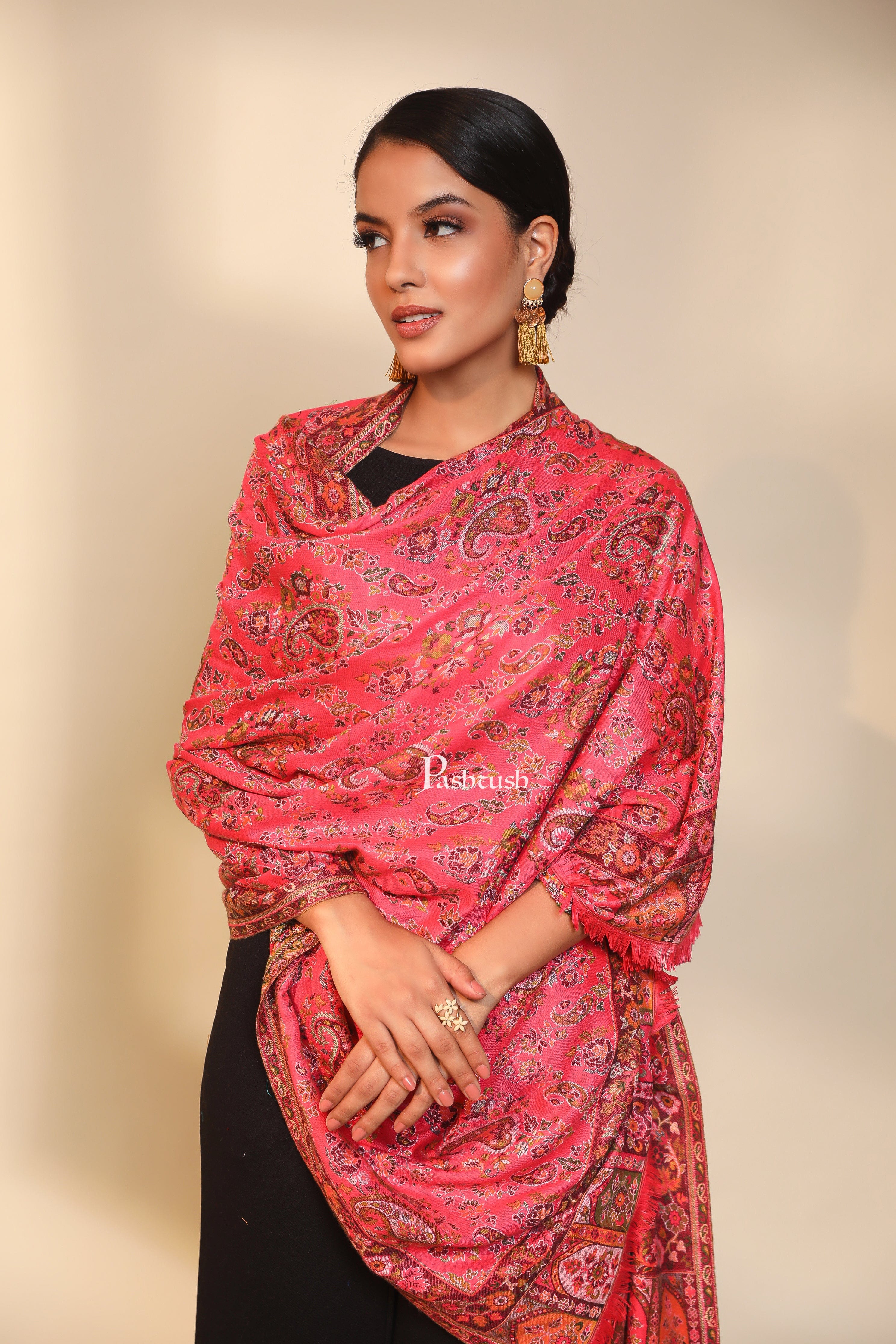 Pashtush women faux pashmina shawl, ethnic weave design, multi color - Image 4
