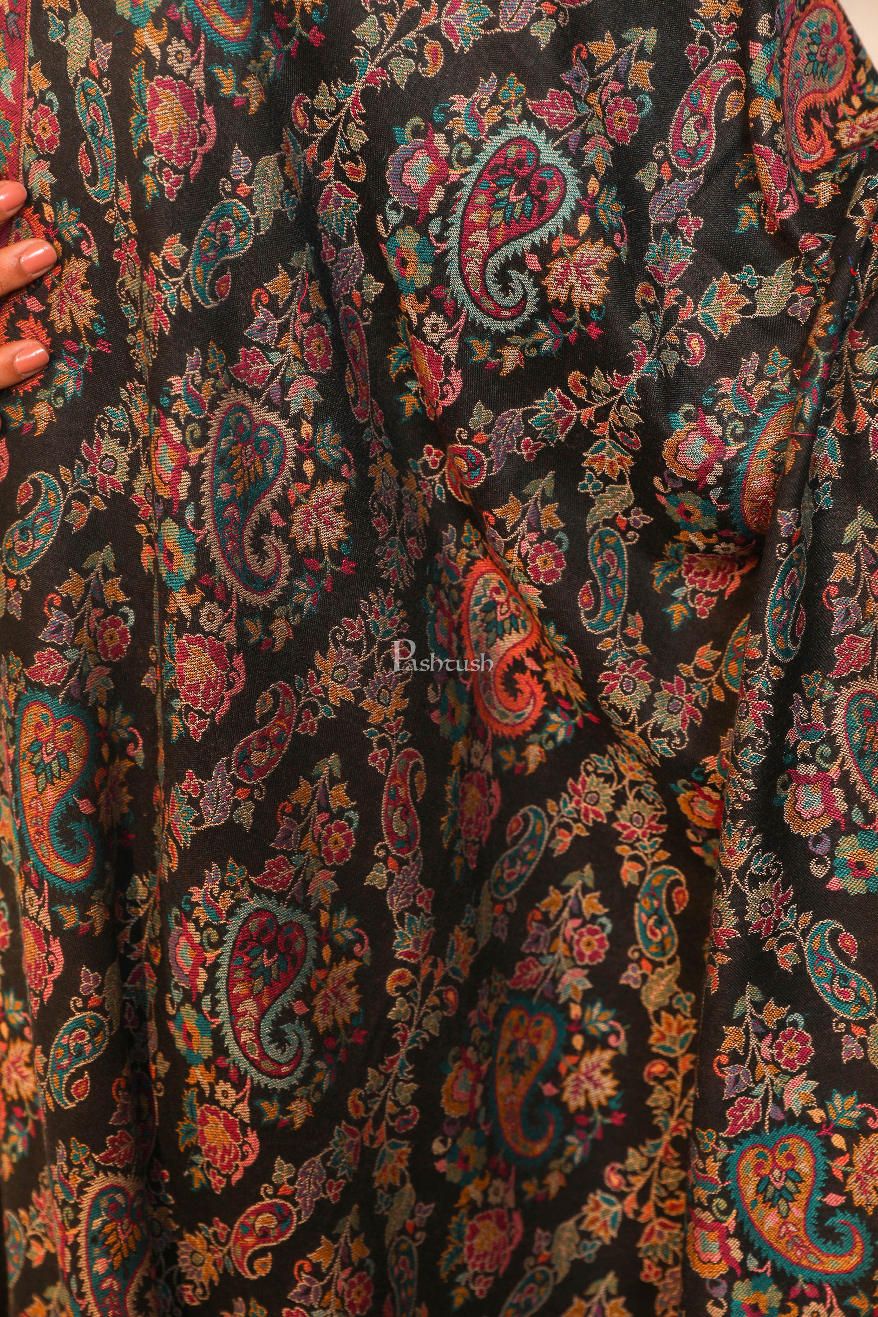 Pashtush women faux pashmina shawl, ethnic weave design, multi color - Image 3