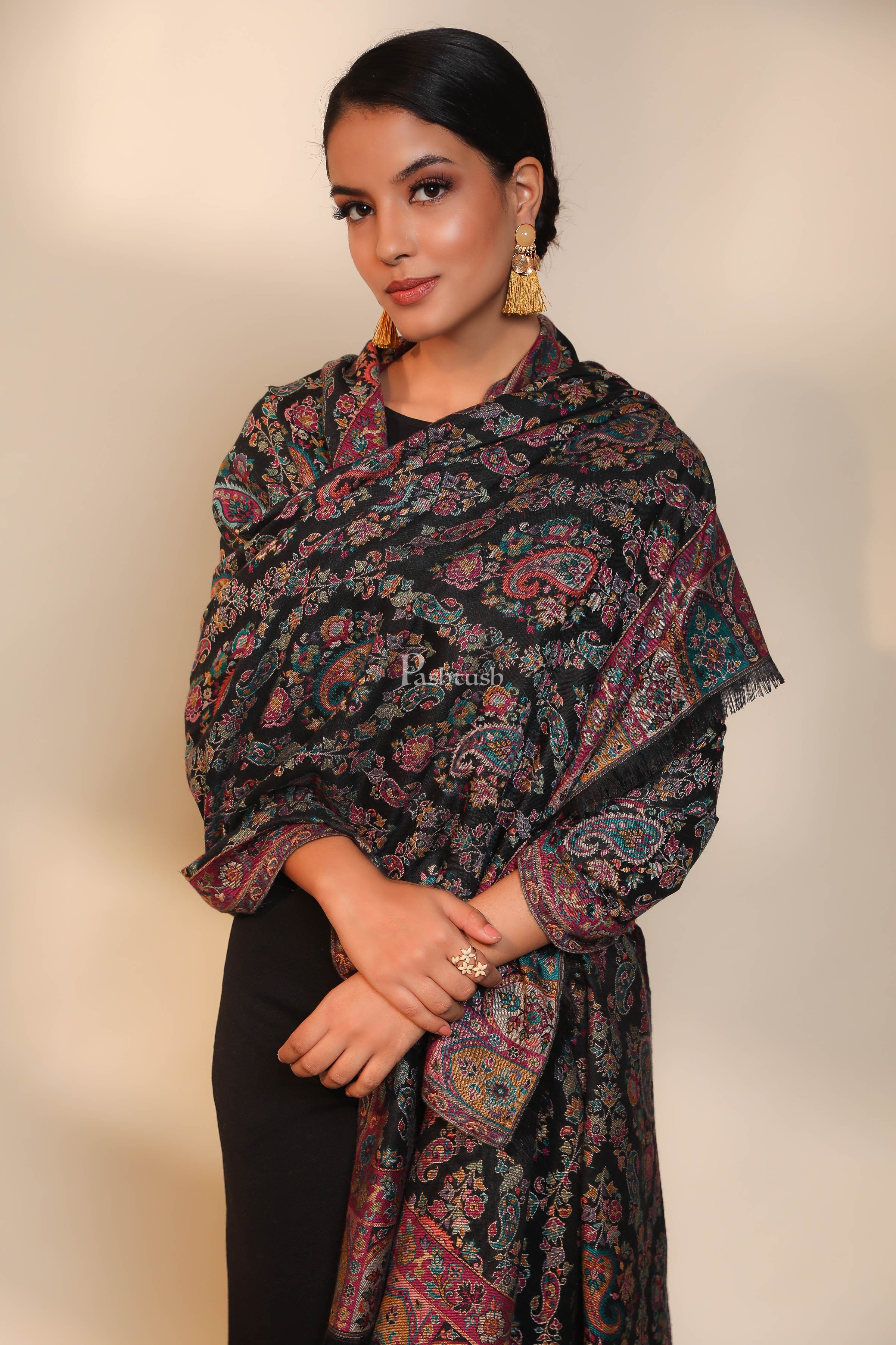 Pashtush women faux pashmina shawl, ethnic weave design, multi color - Image 4