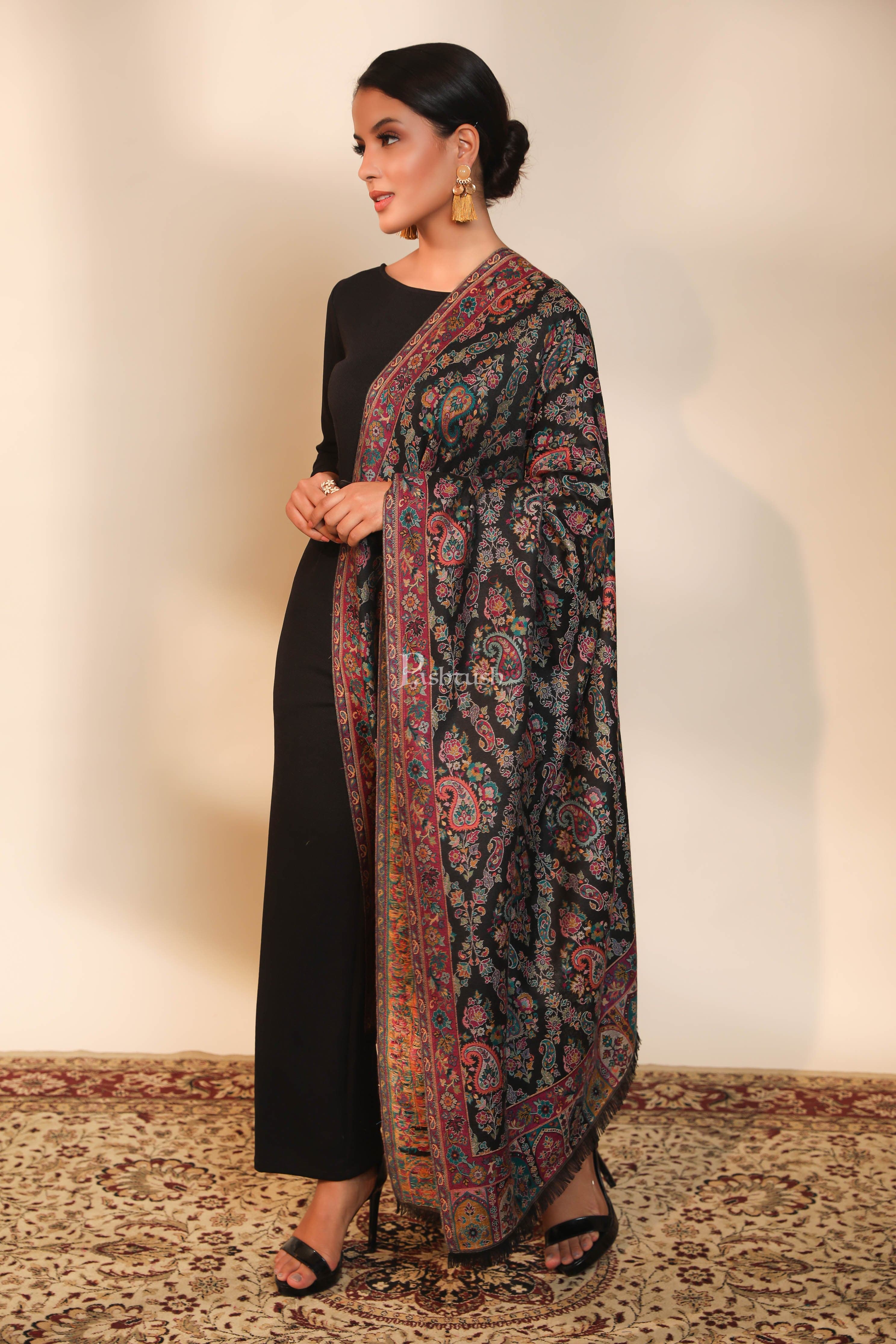 Pashtush women faux pashmina shawl, ethnic weave design, multi color - Image 5