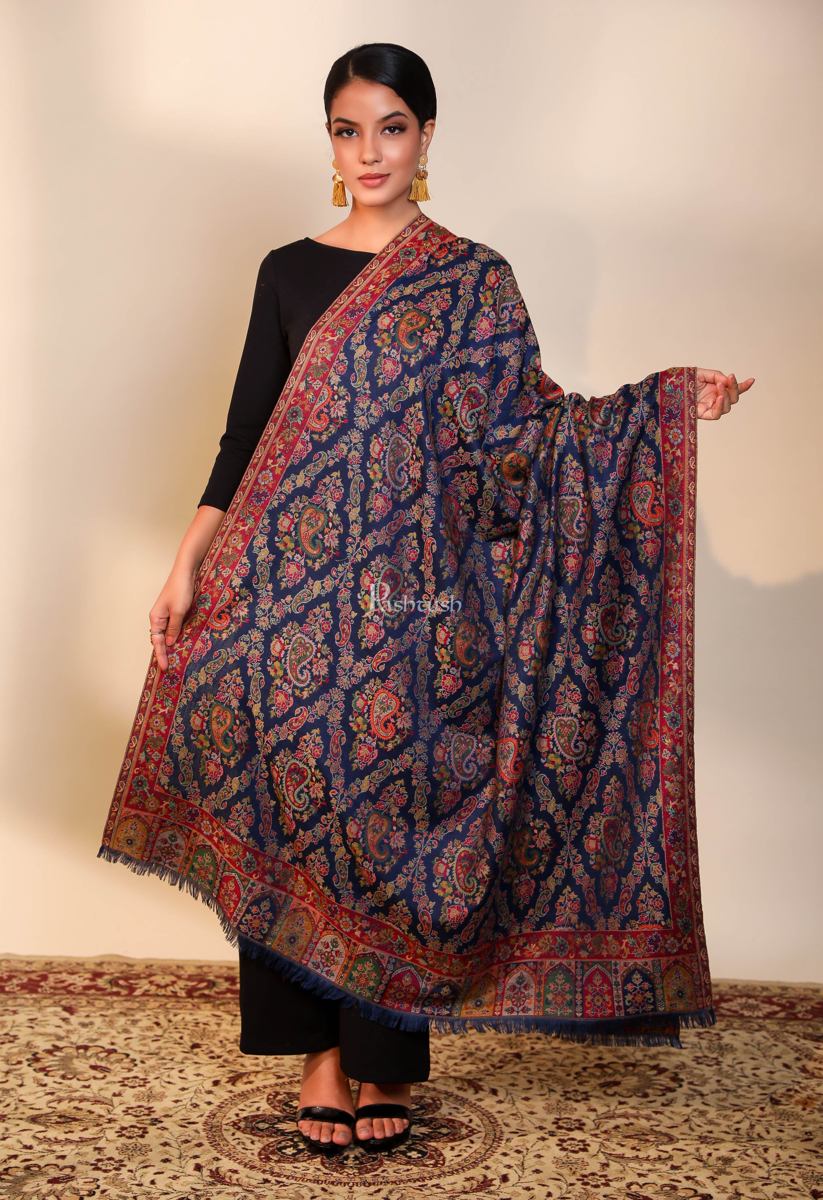 Pashtush women faux pashmina shawl, ethnic weave design, multi color