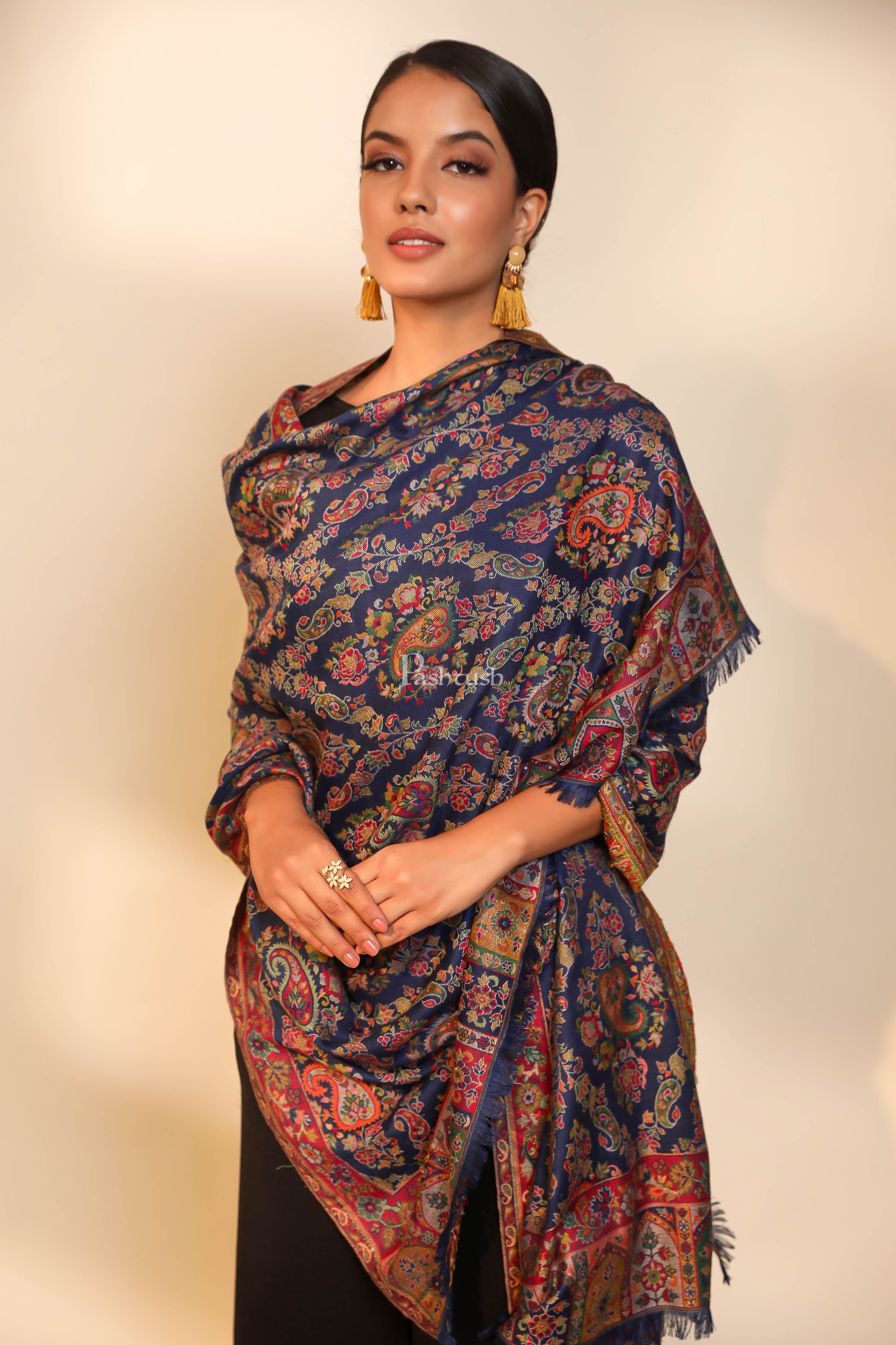 Pashtush women faux pashmina shawl, ethnic weave design, multi color - Image 4