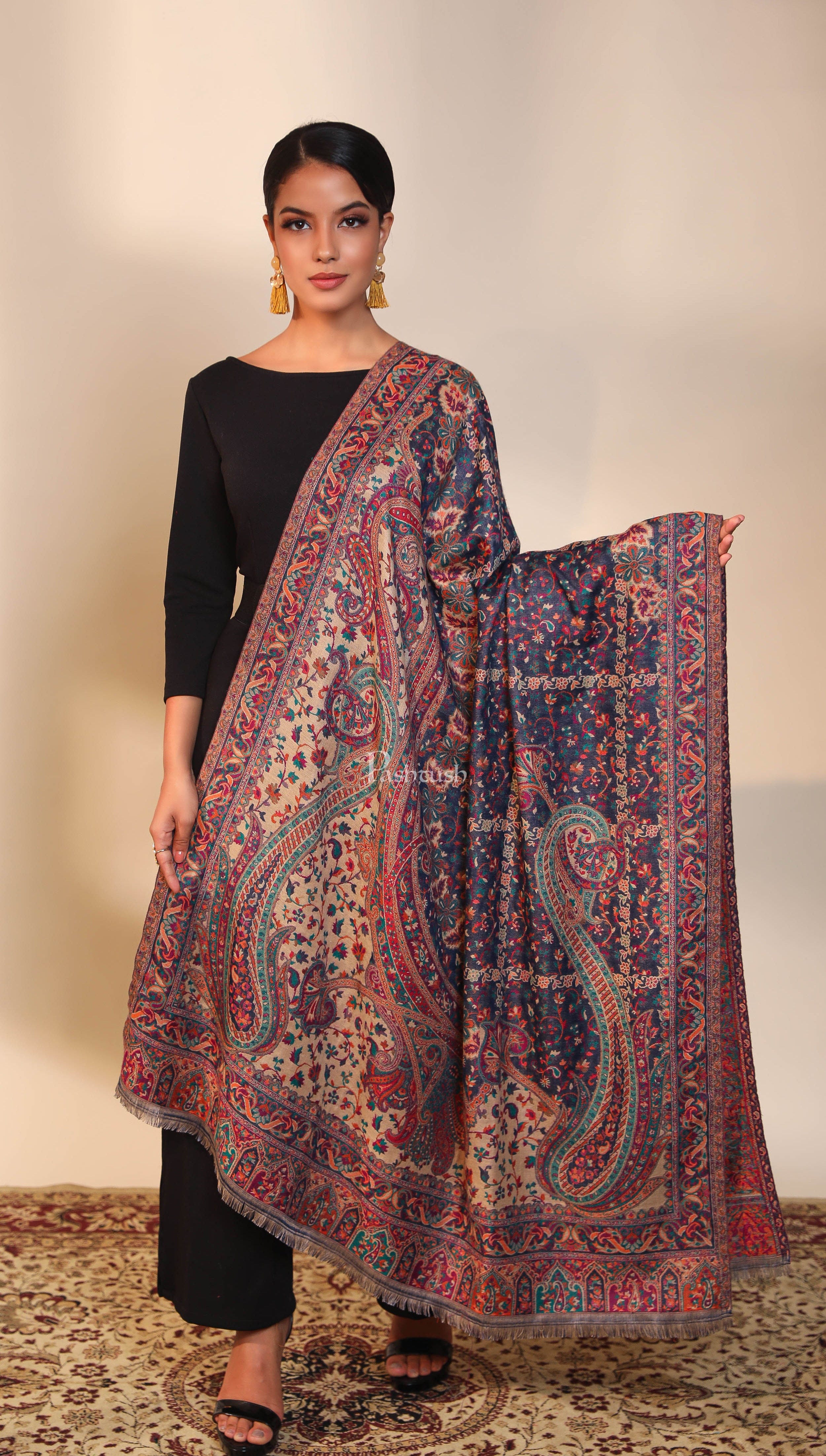 Pashtush women faux pashmina shawl, ethnic weave design, multi color - Image 2