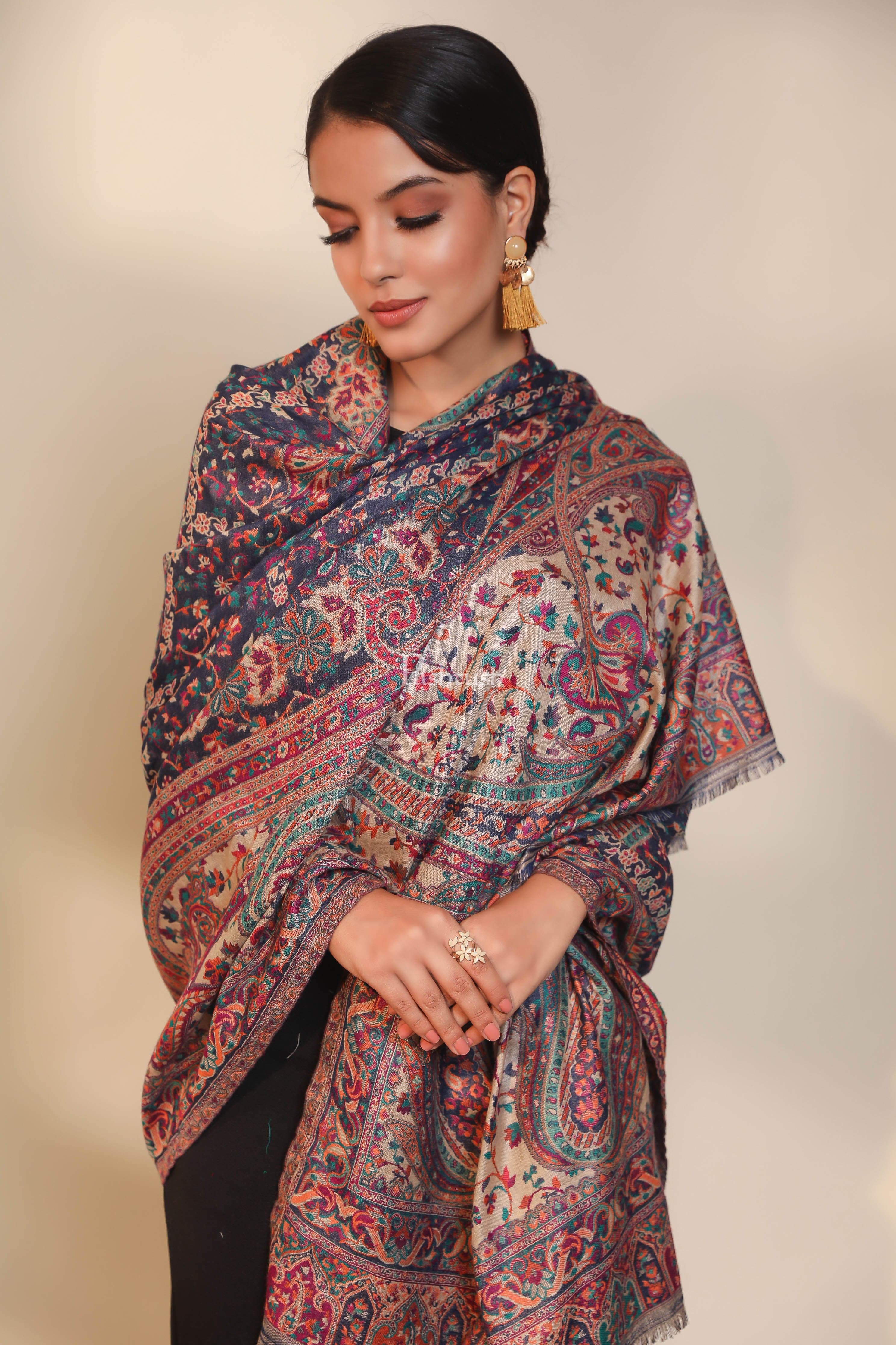 Pashtush women faux pashmina shawl, ethnic weave design, multi color - Image 3