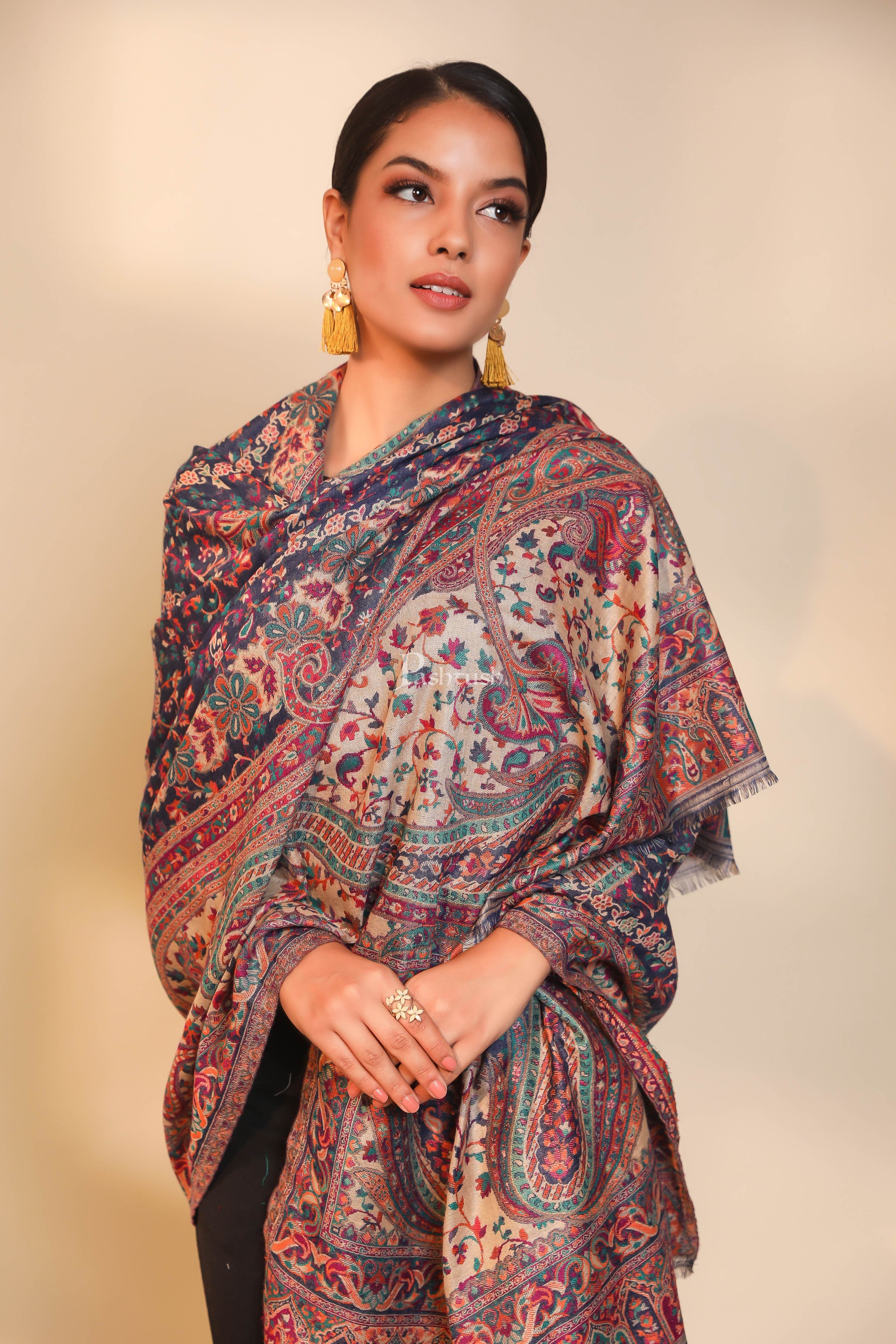 Pashtush women faux pashmina shawl, ethnic weave design, multi color - Image 4