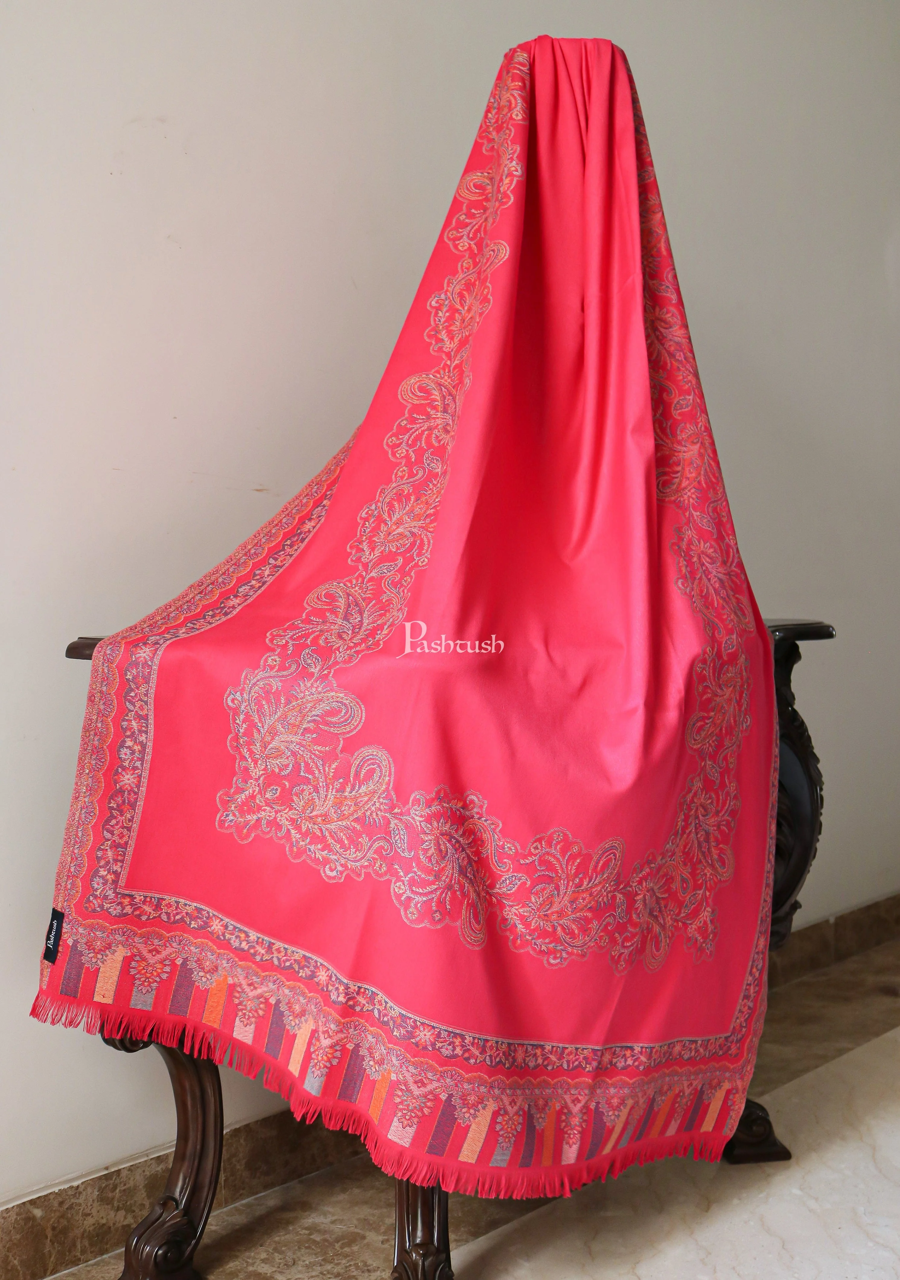 Pashtush women Faux Pashmina shawl, Jamawar design, Multicolour - Image 2