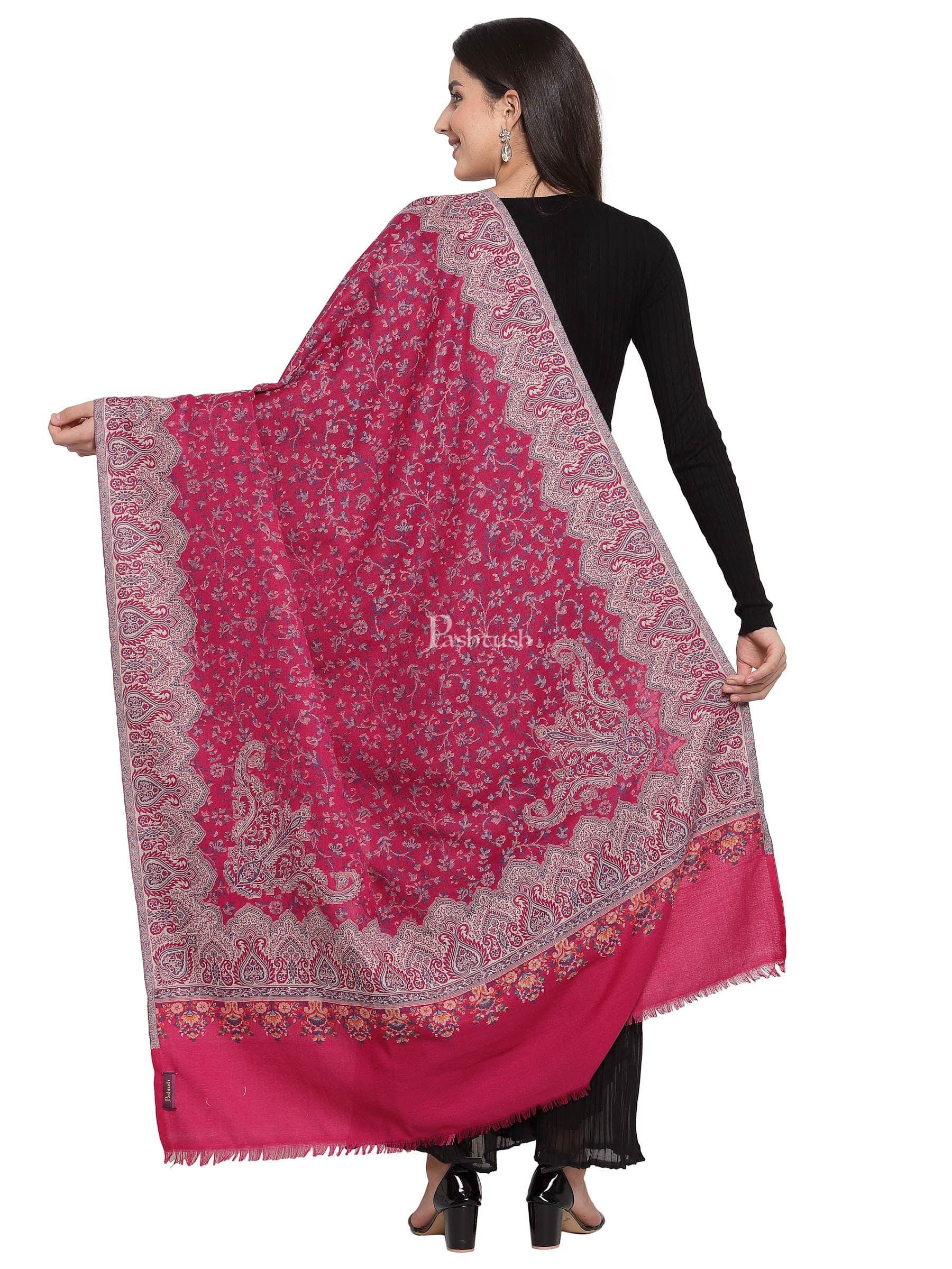 Pashtush Women Faux Pashmina, Woven Design Jamawar Shawl, Pink - Image 4