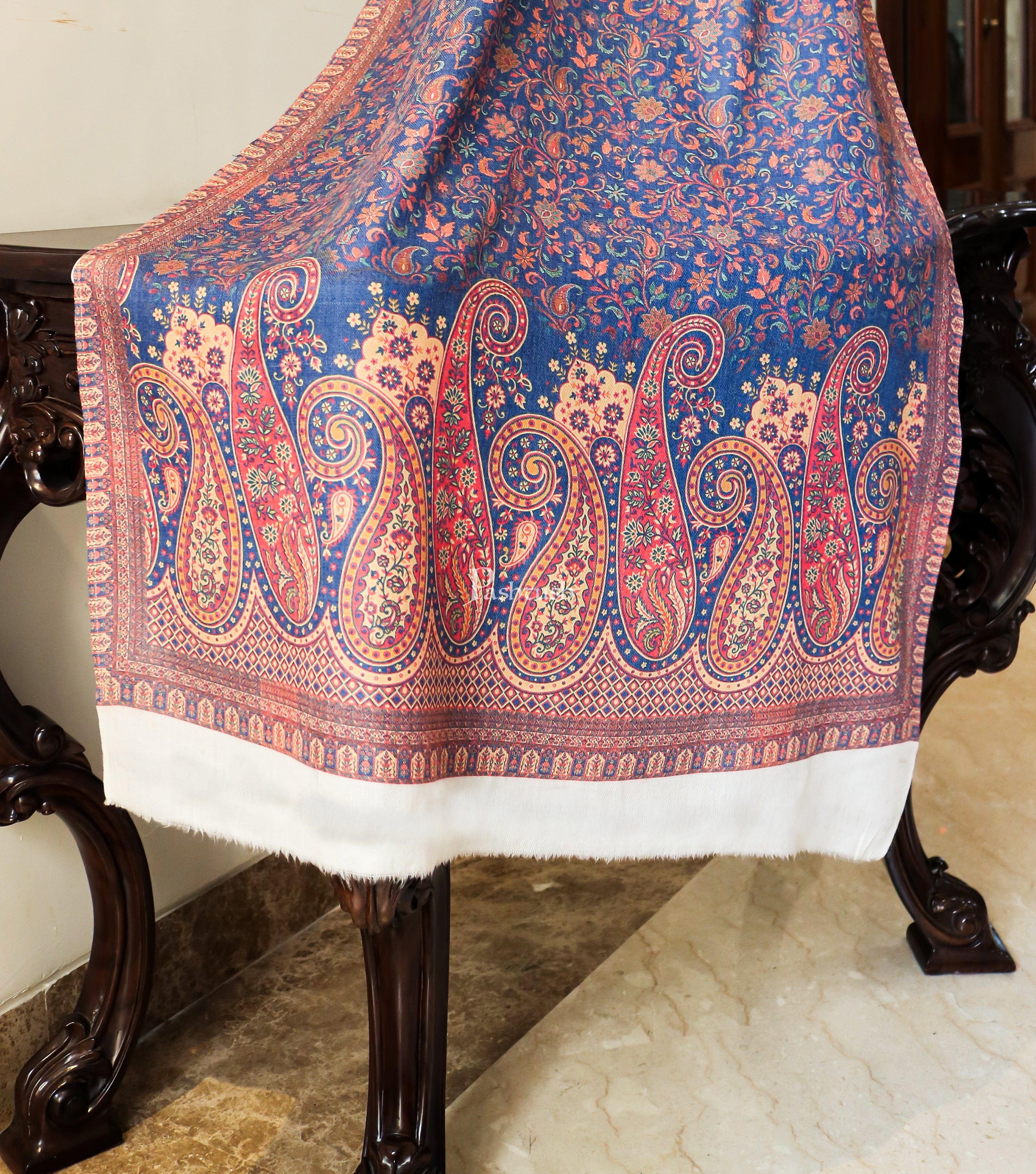Pashtush women Fine Wool stole, Printed Paisley design, Multicolour