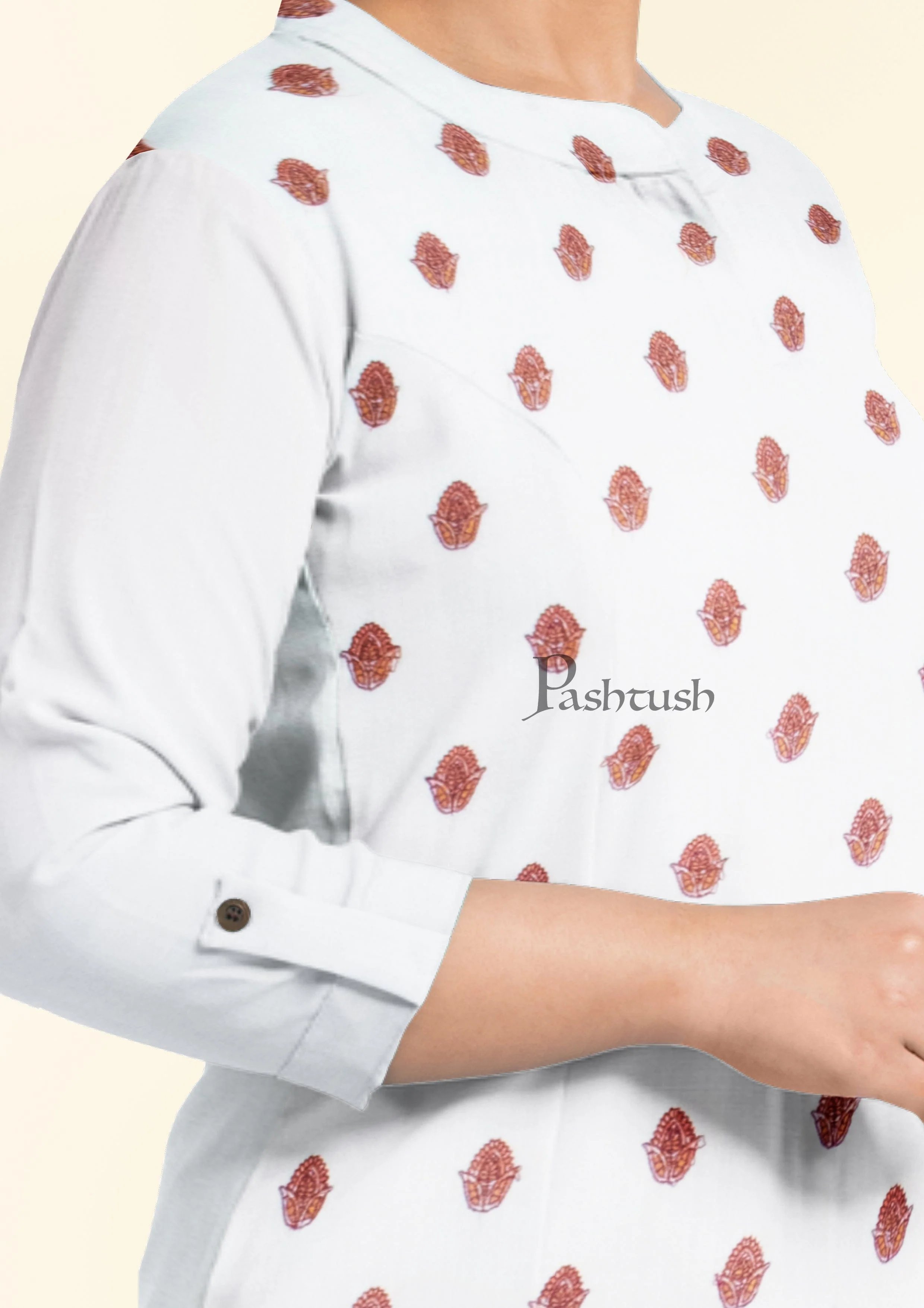 Pashtush women Fine Wool suit with shawl, Kashmiri Embroidery design, Ivory - Image 3