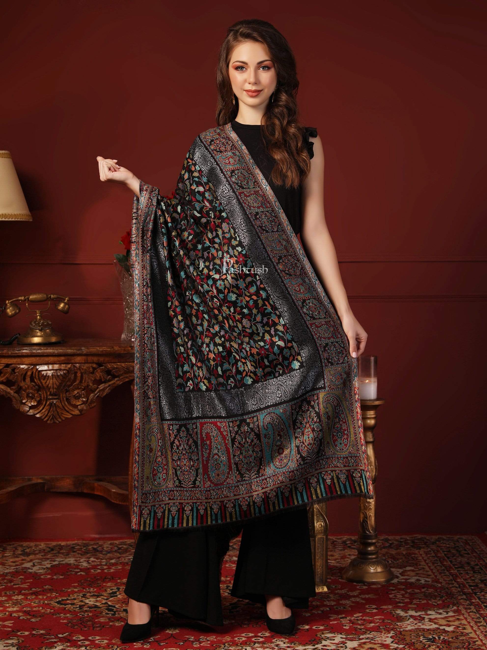 Pashtush Women Ethnic Weave Multicoloured Ultra Soft Bamboo Stole - Image 3