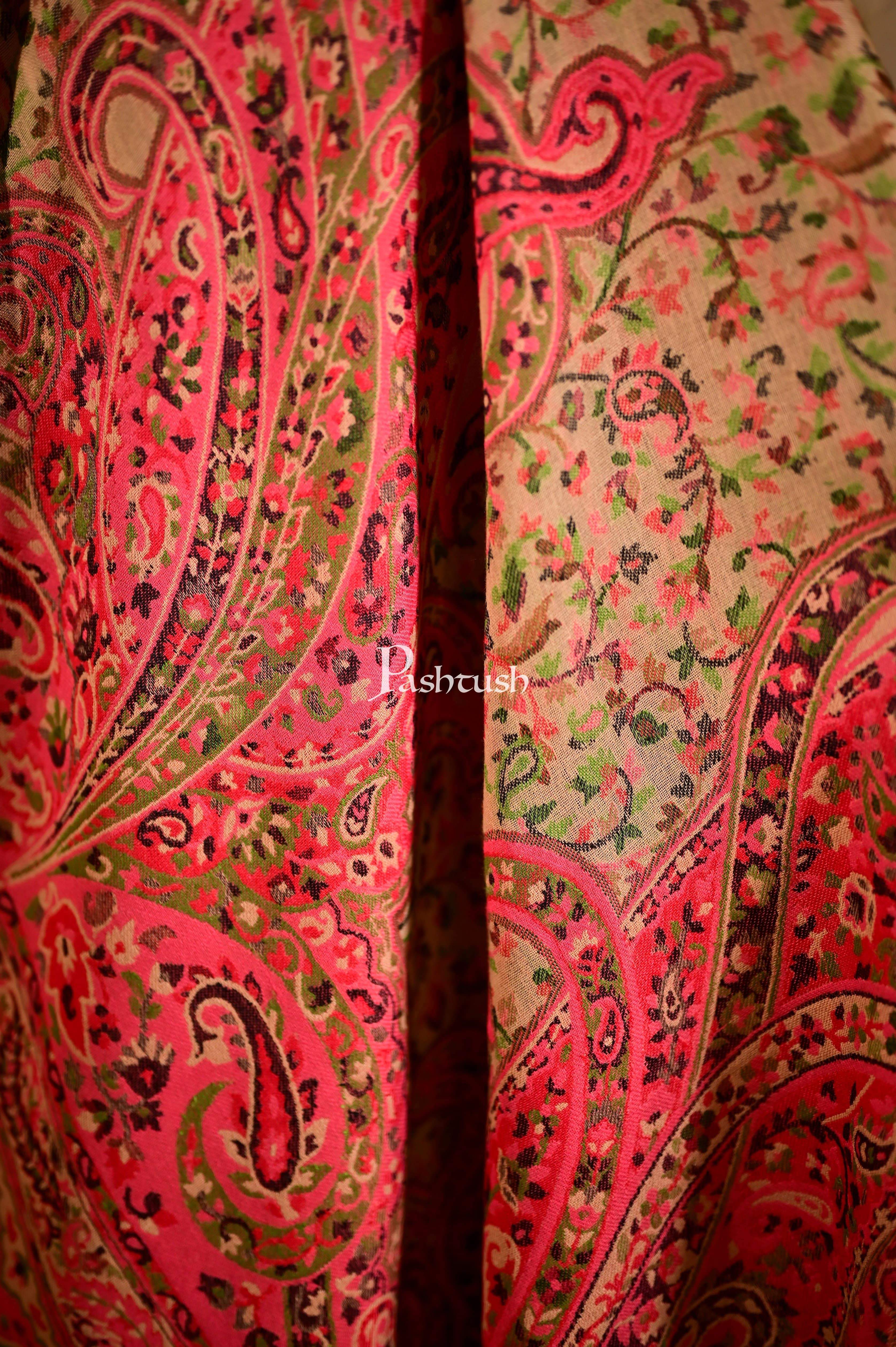 Pashtush Mens Ethnic Weave Stole, Rich Garden, Pink And Beige - Image 3