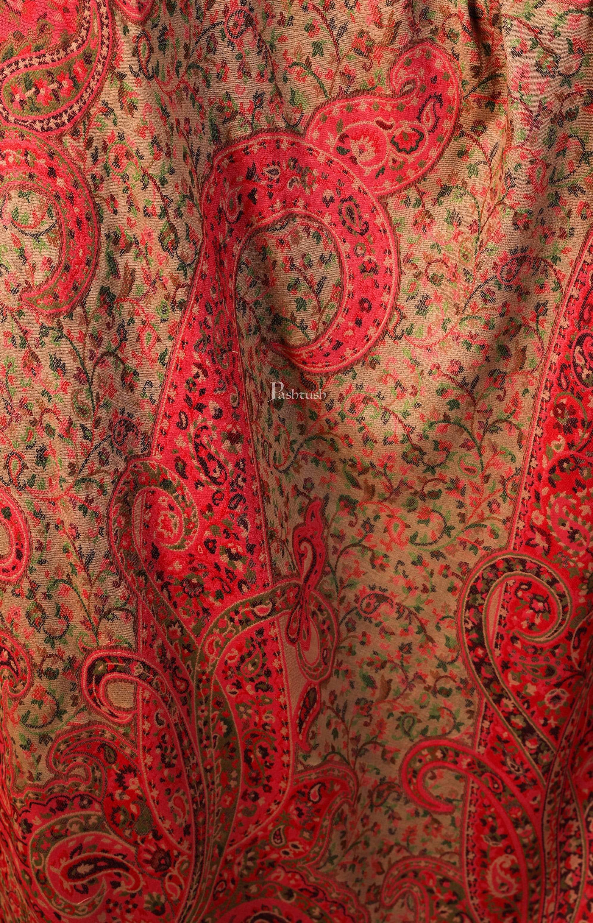 Pashtush Women Ethnic Weave Shawl, Rich Garden, Pink And Beige - Image 2