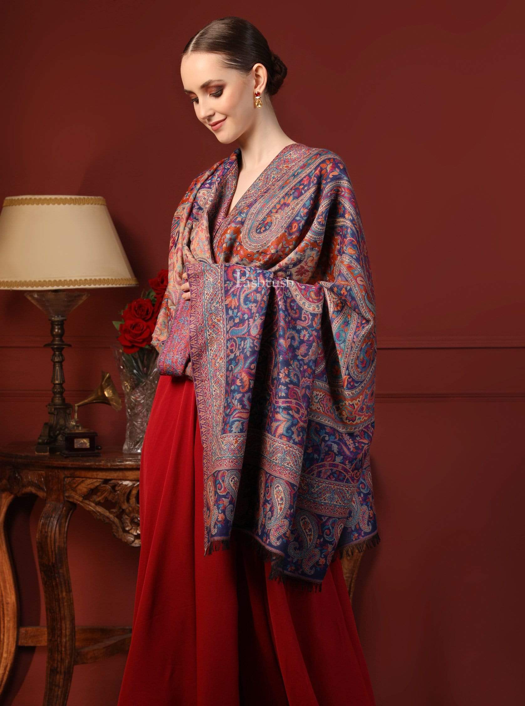 Pashtush Women Ethnic Weave Shawl, Rich Garden - Image 4