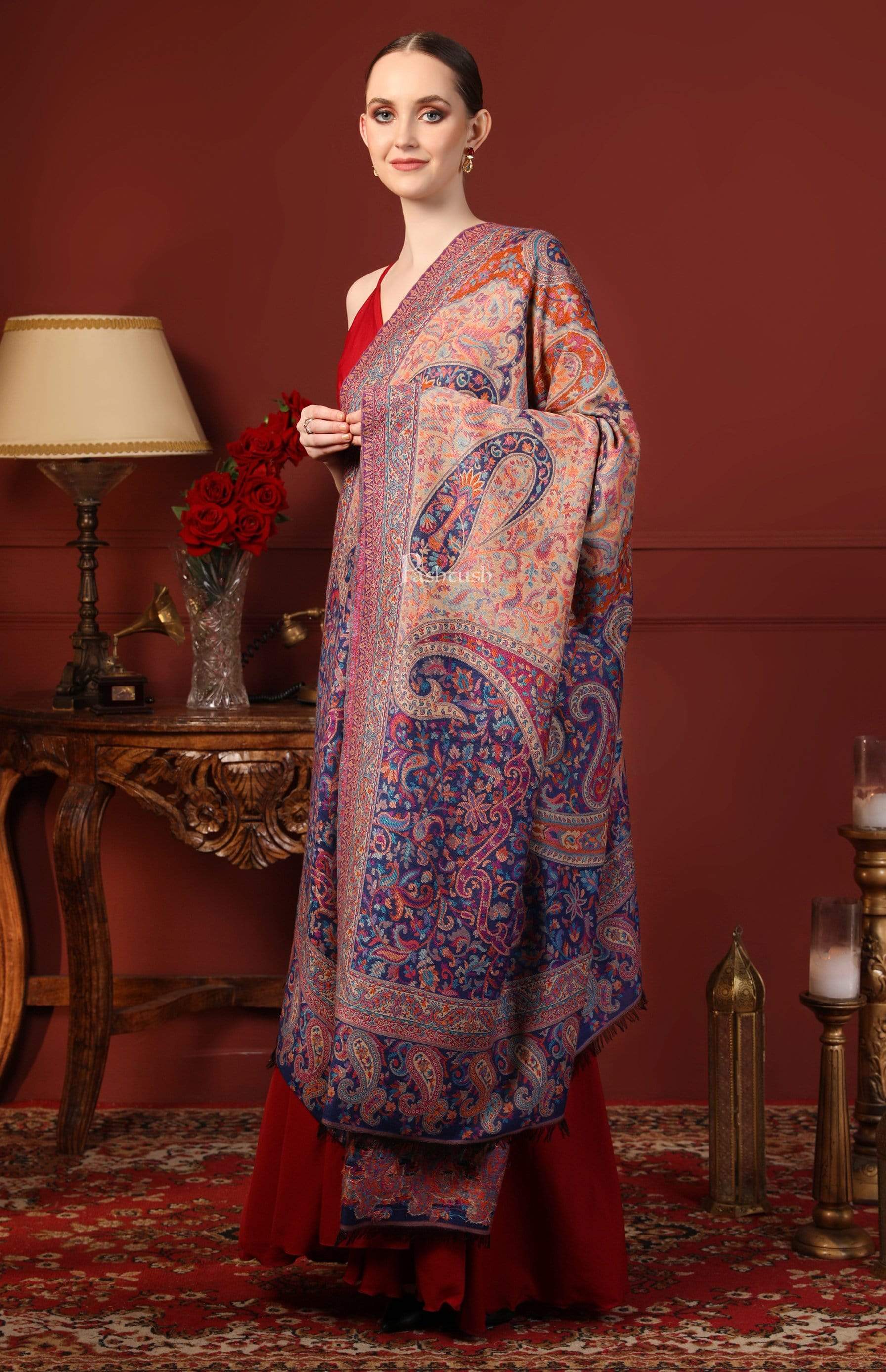 Pashtush Women Ethnic Weave Shawl, Rich Garden - Image 5