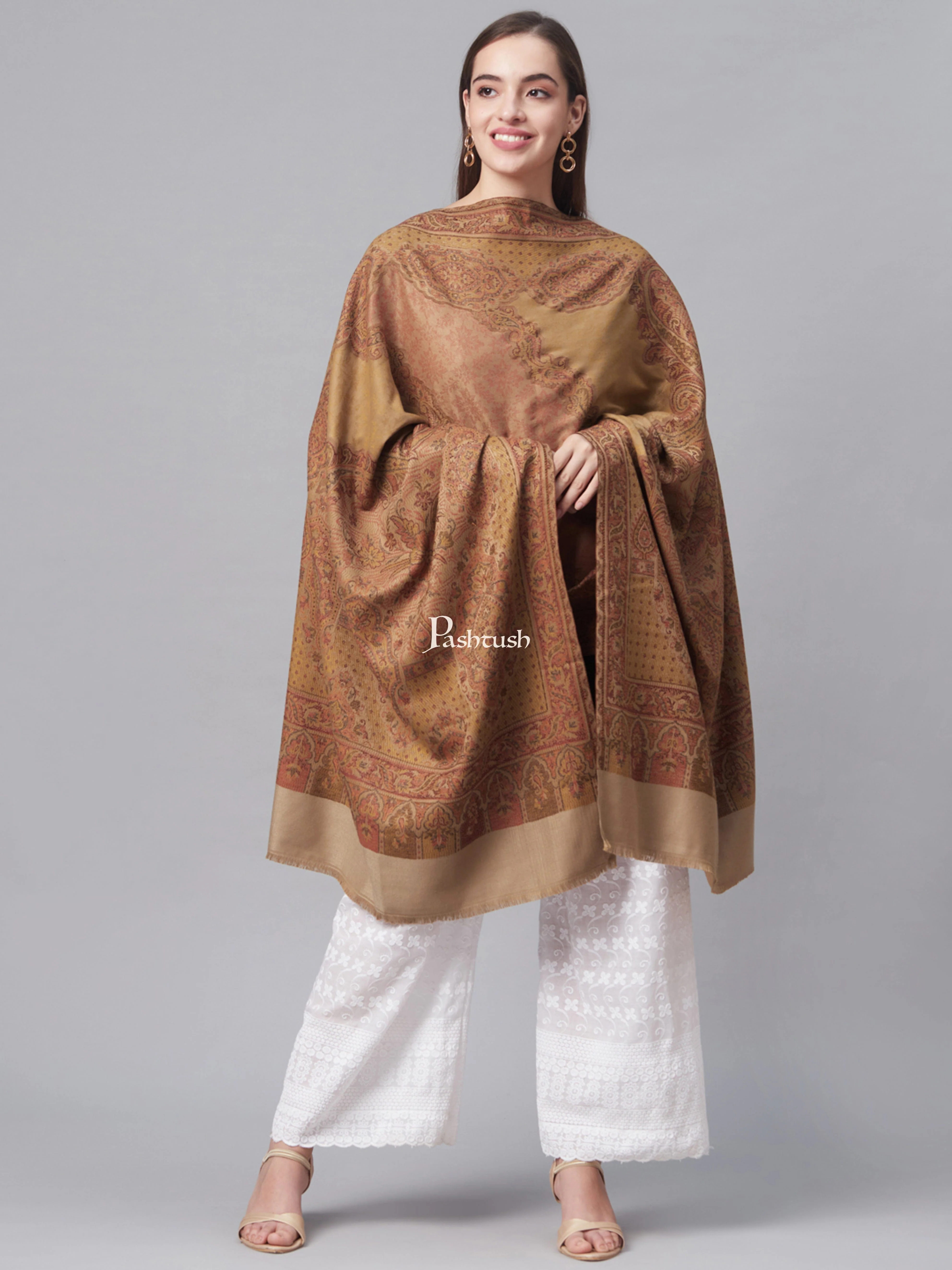Pashtush Women Maroon Beige Woven Design Designer Stole