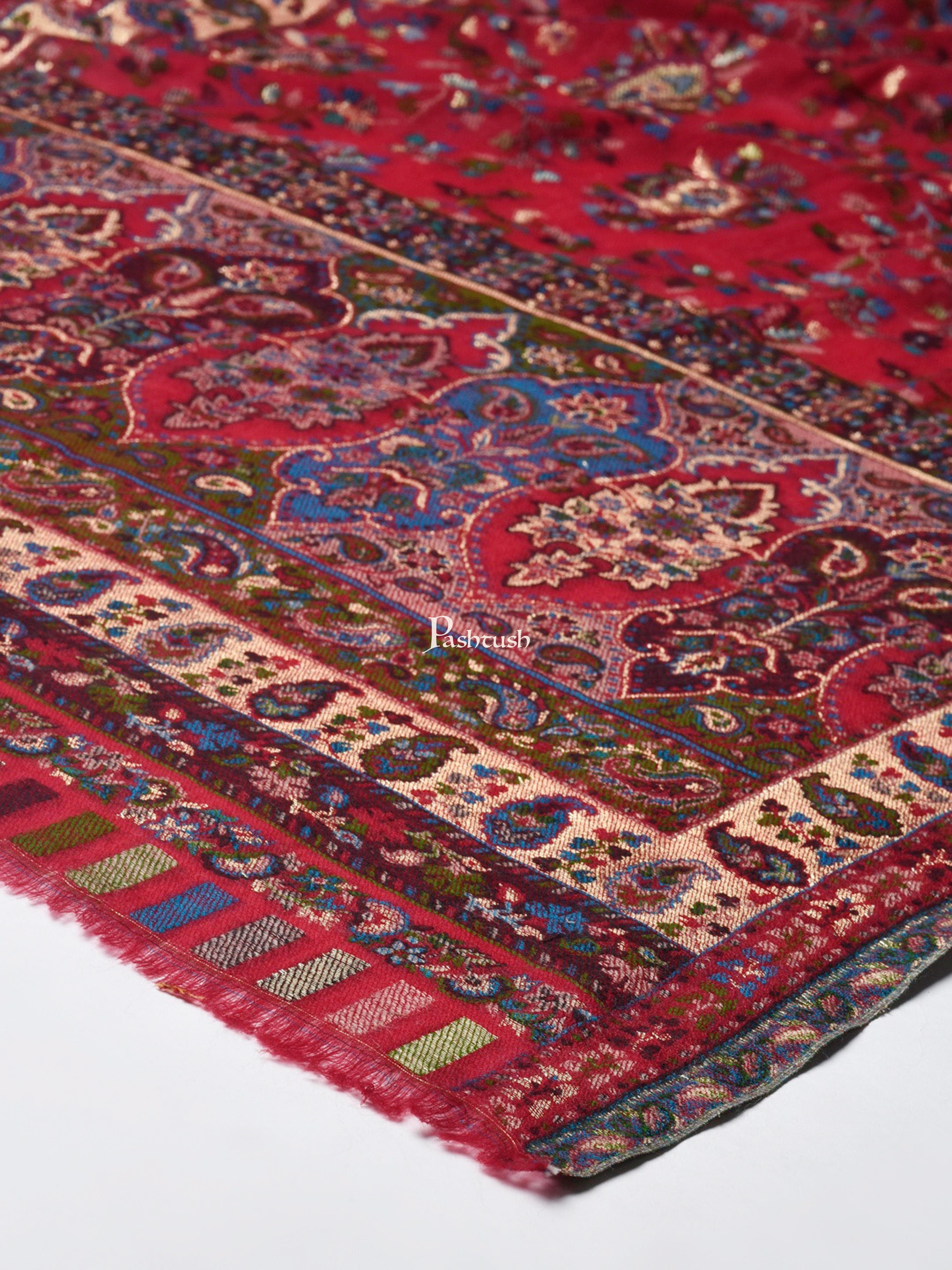 Pashtush Women Maroon Golden 100% Pure Wool Woven Design Ethnic Stole - Image 2